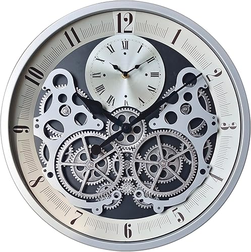 Reloj de pared industrial, sin tictac, equipo de mudanza vintage, funciona con pilas, reloj de metal original antiguo steampunk para sala de estar,