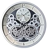 Industrial Wall Clock, Non-Ticking Vintage Moving Gear Battery Operated Original Antique Steampunk Decor Metal Clock for Living Room, Farmhouse, Home Kitchen (Silver-White, 18 Inch)