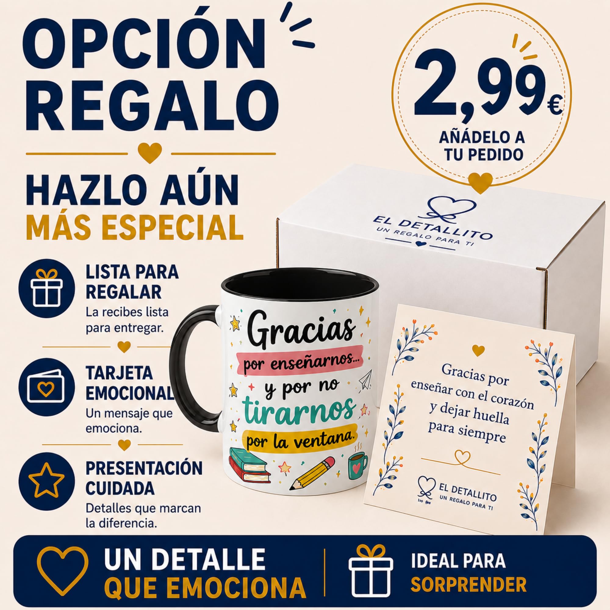 El Detallito & Tú Taza Personalizada Para Profesores Regalo Fin De Curso Recuerdo Emotivo Para Maestros Detalle De Alumnos Y Padres Cerámica Cafe (GRACIAS POR ENSEÑARNOS Y NO TIRARNOS POR LA VENTANA)