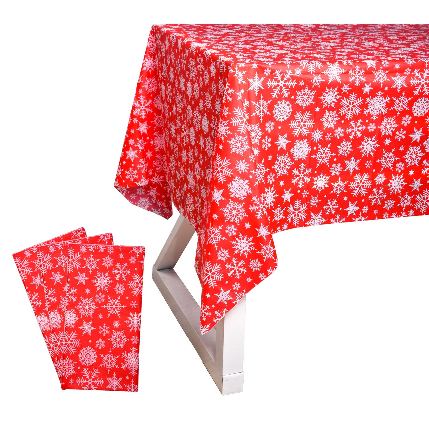 Jomnvo 3 Pack Disposable Tablecloth Christmas Table Cover Disposable Christmas Plastic Tablecloth for Christmas Party Birthday Weddings (Snowflake, 3)