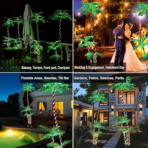 Miniatura 5 de Palmera solar artificial iluminada de 7 pies con tres troncos y 260 luces LED, ideal para uso en exteriores e interiores, perfecta para bares Tiki,