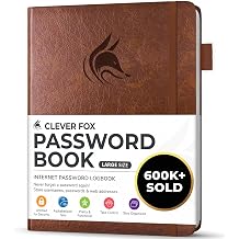 Clever Fox Password Book with Alphabetical Tabs, 7"x10" Keeper Brown