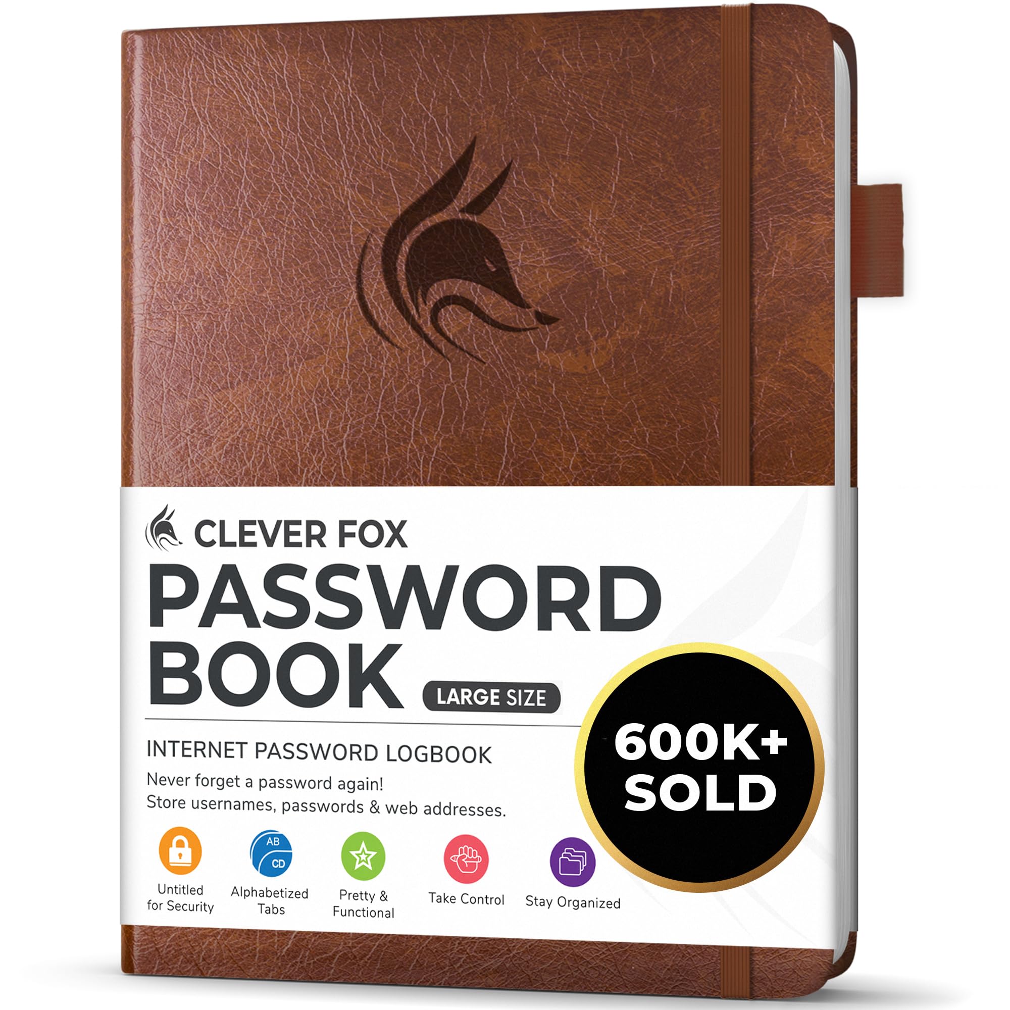 Clever Fox Password Book With Tabs. Internet Address And Password Organizer Logbook With Alphabetical Tabs. Large Size Password Keeper Journal Notebook For Computer & Website Logins (Brown)