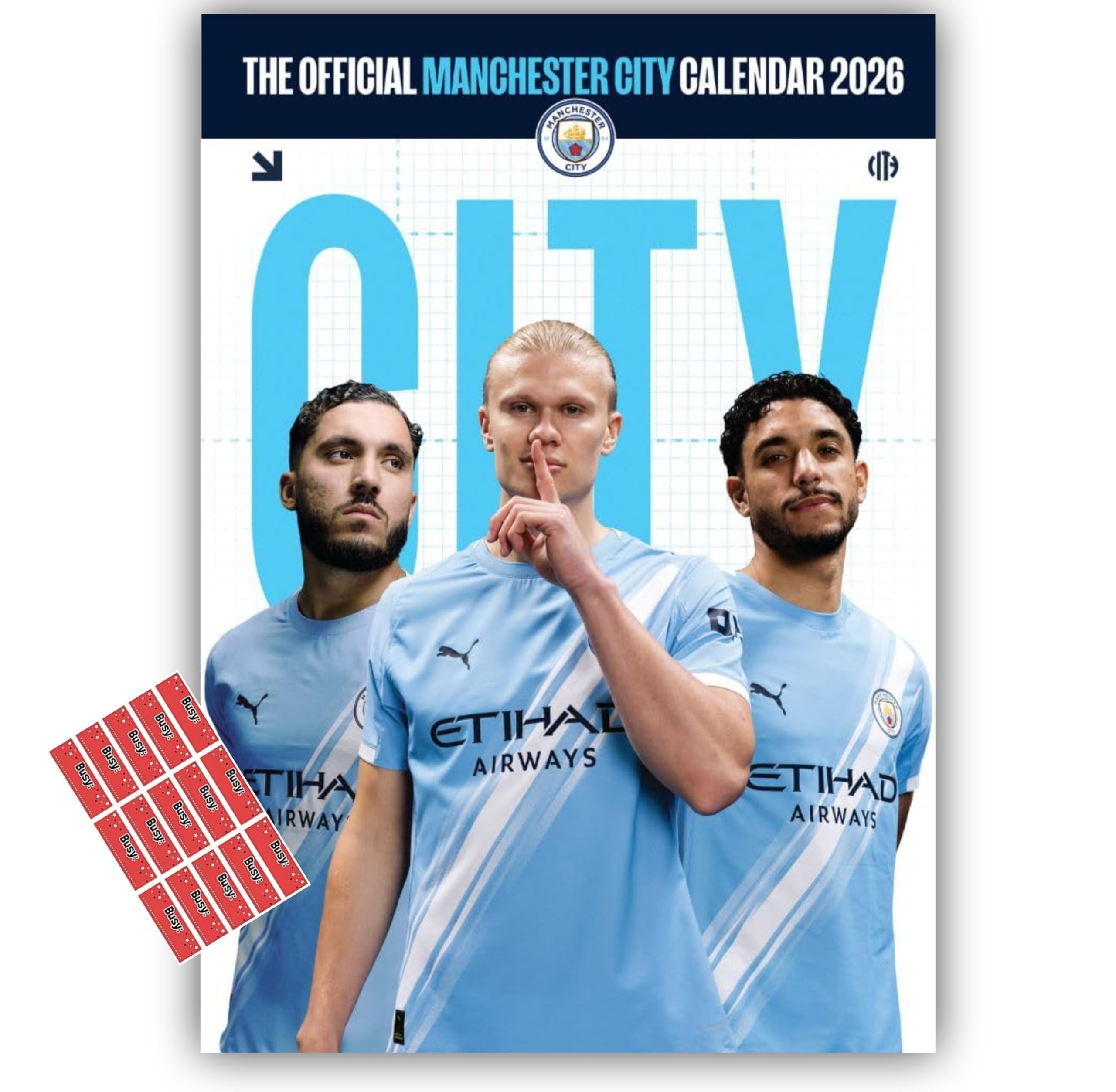 Manchester City Calendar 2026 Official A3 Wall Calendar Football Gift Present with Free Organising Stickers Included