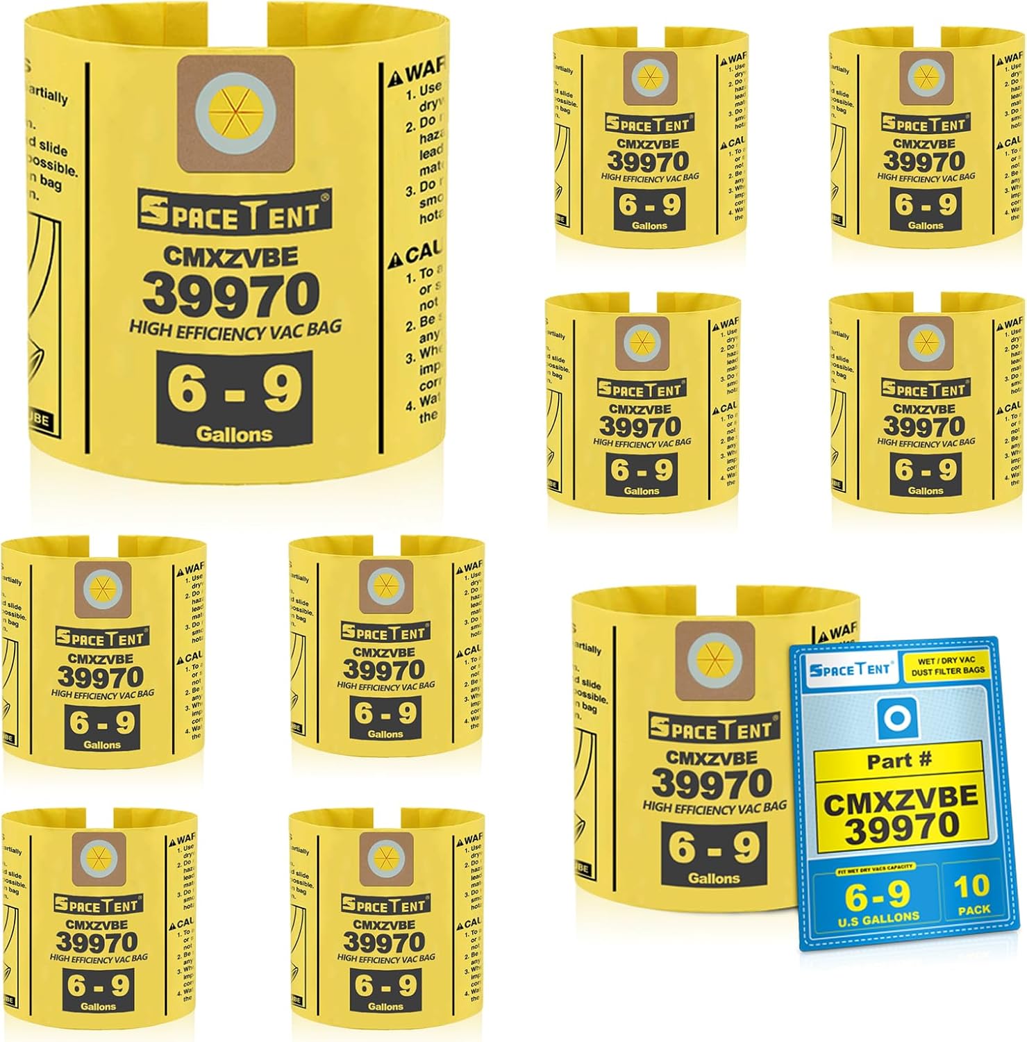 SpaceTent 6 Pack 39970 Shop Vac Bags for CRAFTSMAN 6 and 9 Gallon Wet/Dry vacuum, Part# 39970 CMXZVBE39970, Fine Dust Bag