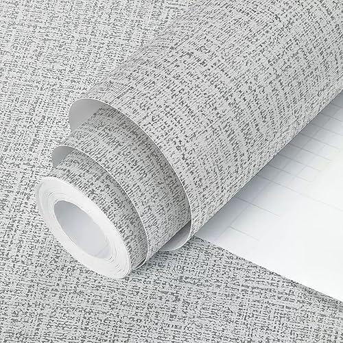 Papel tapiz de color gris con textura de 17.7 x 196.8 pulgadas, papel tapiz adhesivo gris para armarios, papel tapiz autoadhesivo extraíble de vinilo