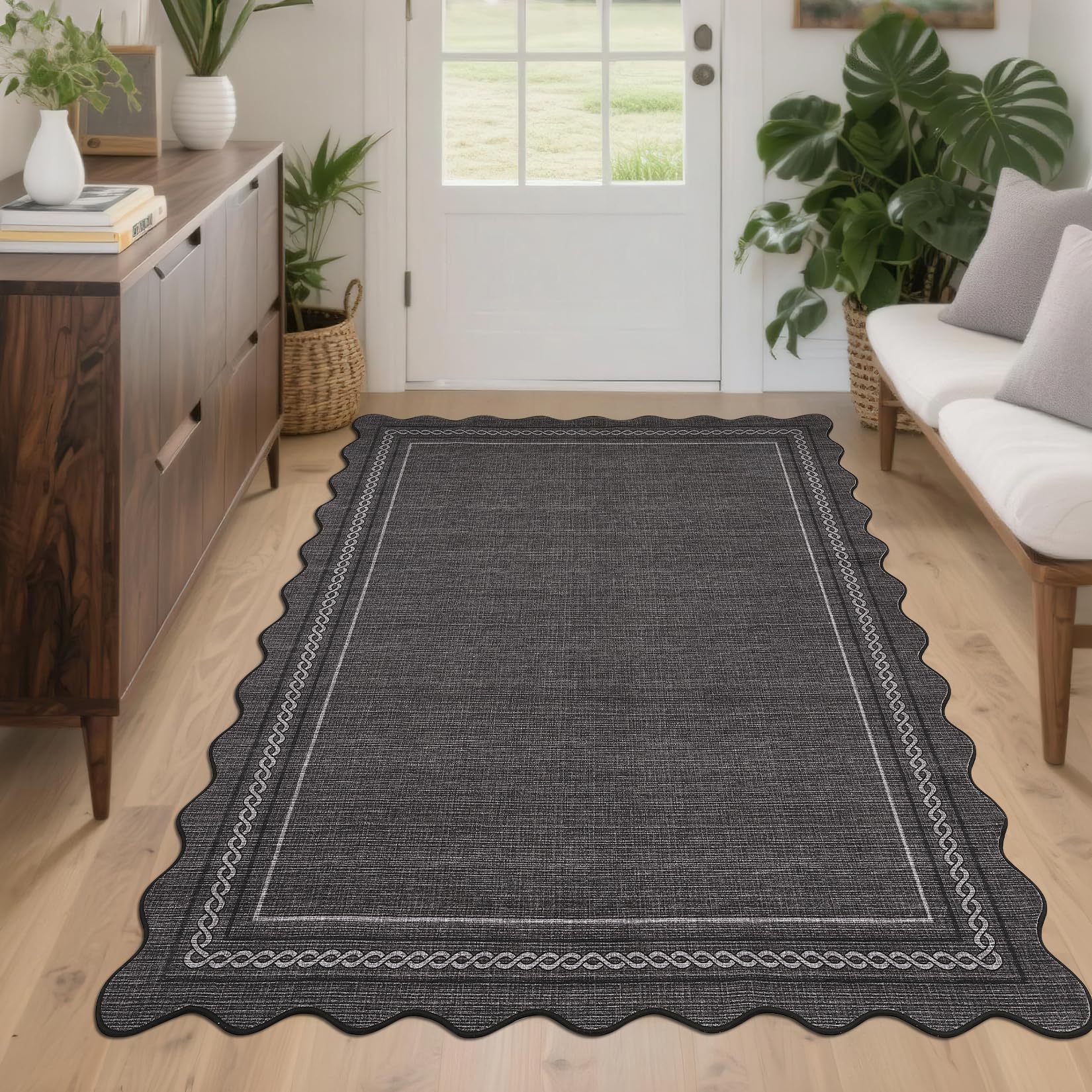 Photo 1 of GarveeHome Scalloped Rug 3x5, Charcoal