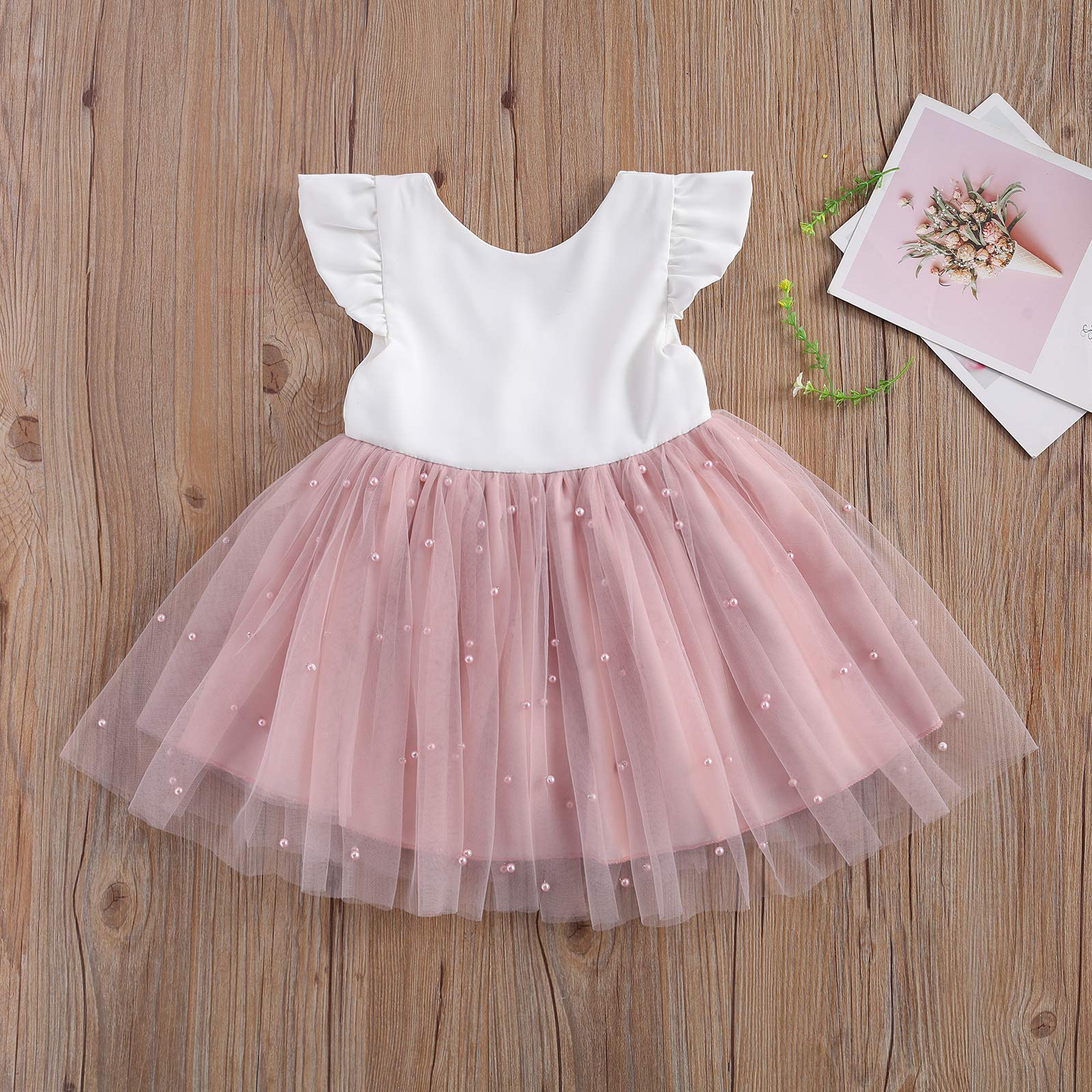 Vestido de Princesa para Bebé Niña Vestido Elegante de Encaje con Bowknot y Volantes Vestidos sin Mangas para Ceremonia Bautizo Boda Cumpleaños