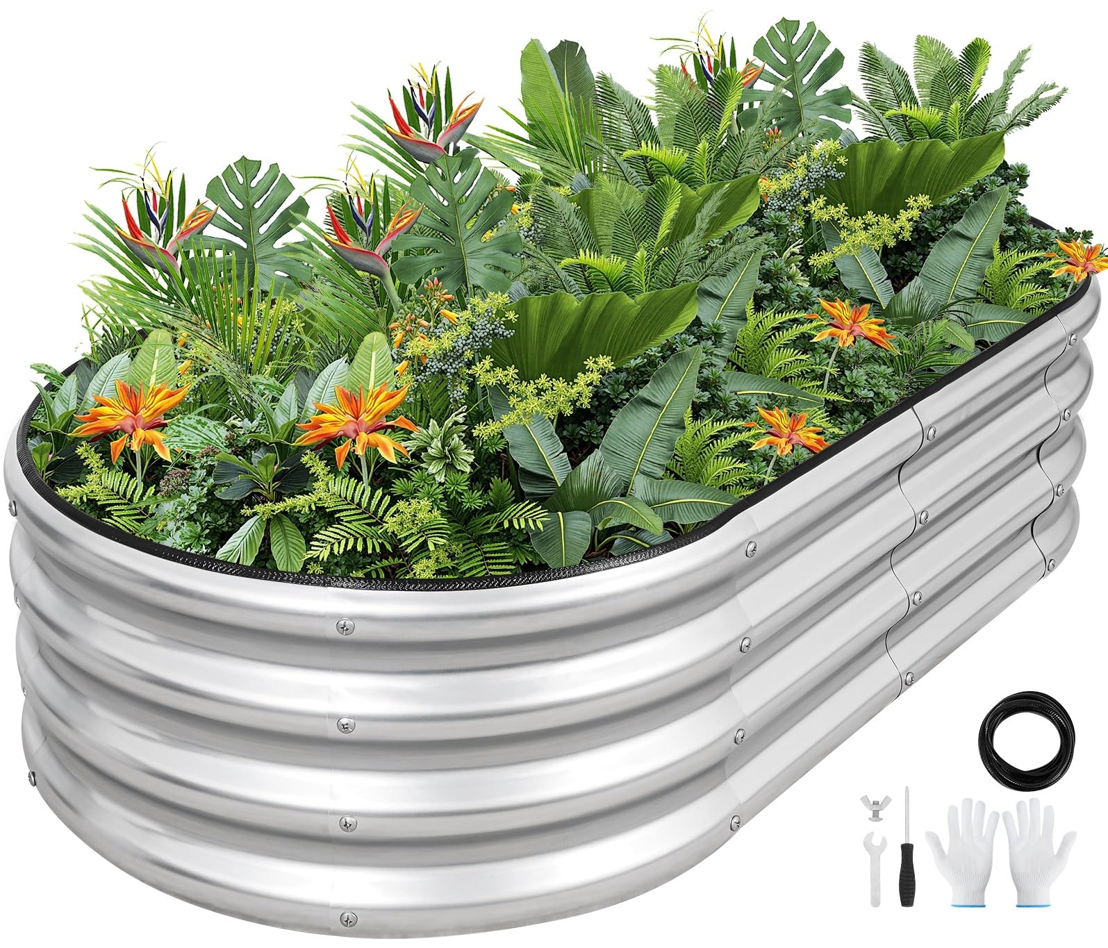 Vireo Garden Sliver Galvanized Metal Raised Garden Bed Kit - 120X60x30cm Outdoor Planter Box With Safety Edging And Gloves For Vegetables, Fruits, Flowers.silver-1Pack