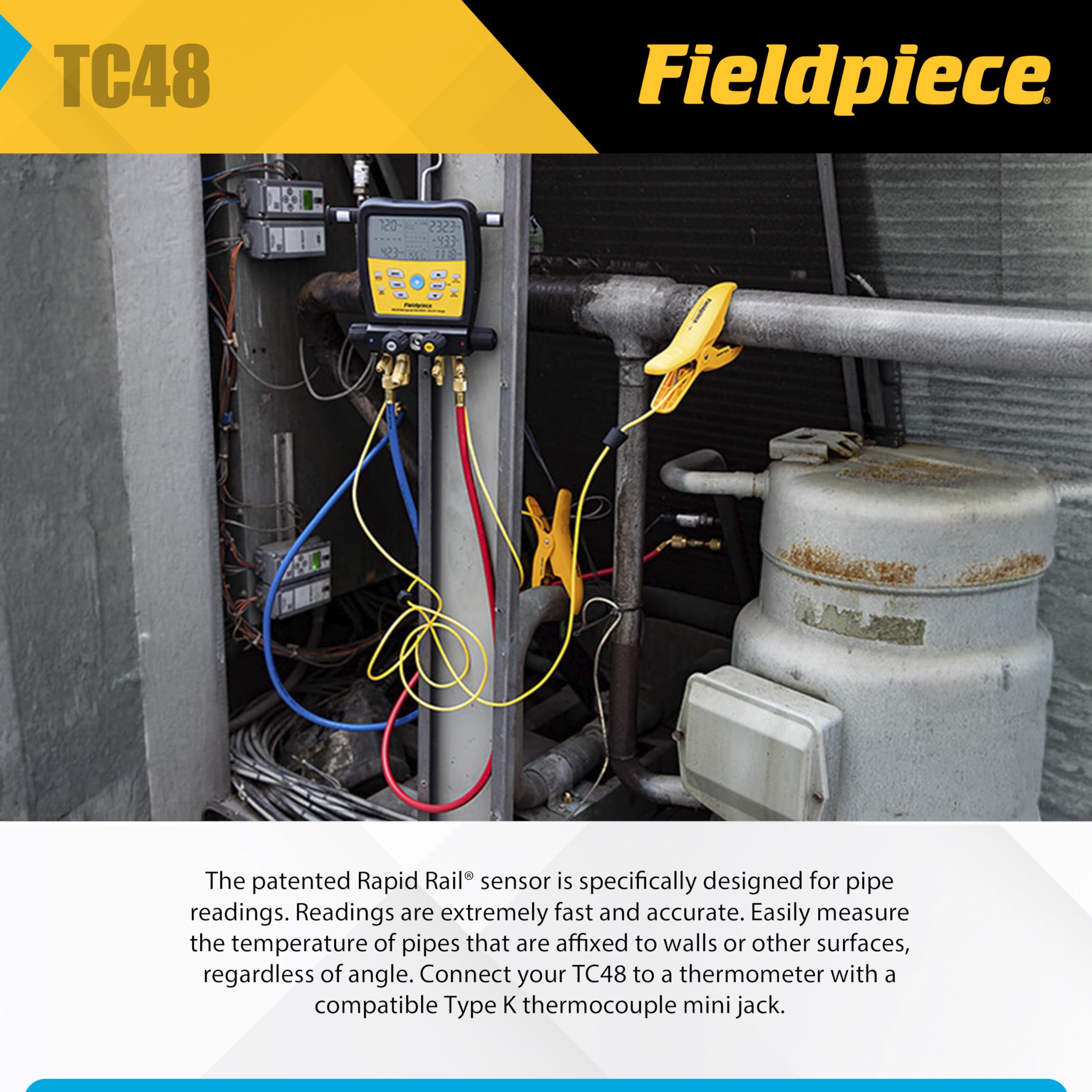 Fieldpiece TC48 Abrazadera de tubo grande tipo K termopar