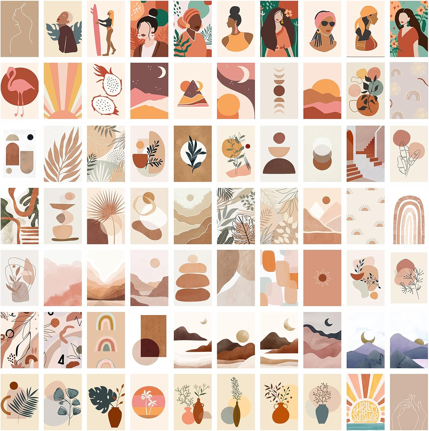 ZAIWEI Wall Collage Kit Aesthetic Pictures, Boho Prints Neutral Wall Art, Beige Aesthetic Picture for Girl, Wall Art Prints kit, Dorm Photo Display, Mid Century Modern Wall Art Boho Bedroom Decor,4x6 inch 70PCS (Boho)