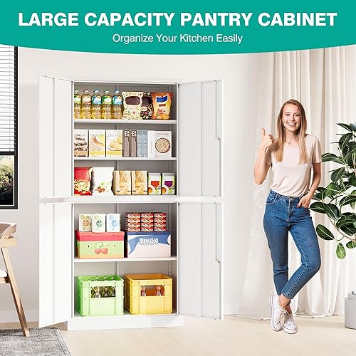 Miniatura 50 de SISESOL Armario de almacenamiento con puertas y estantes de vidrio, armario de despensa de cocina independiente para el hogar, oficina, baño Negro