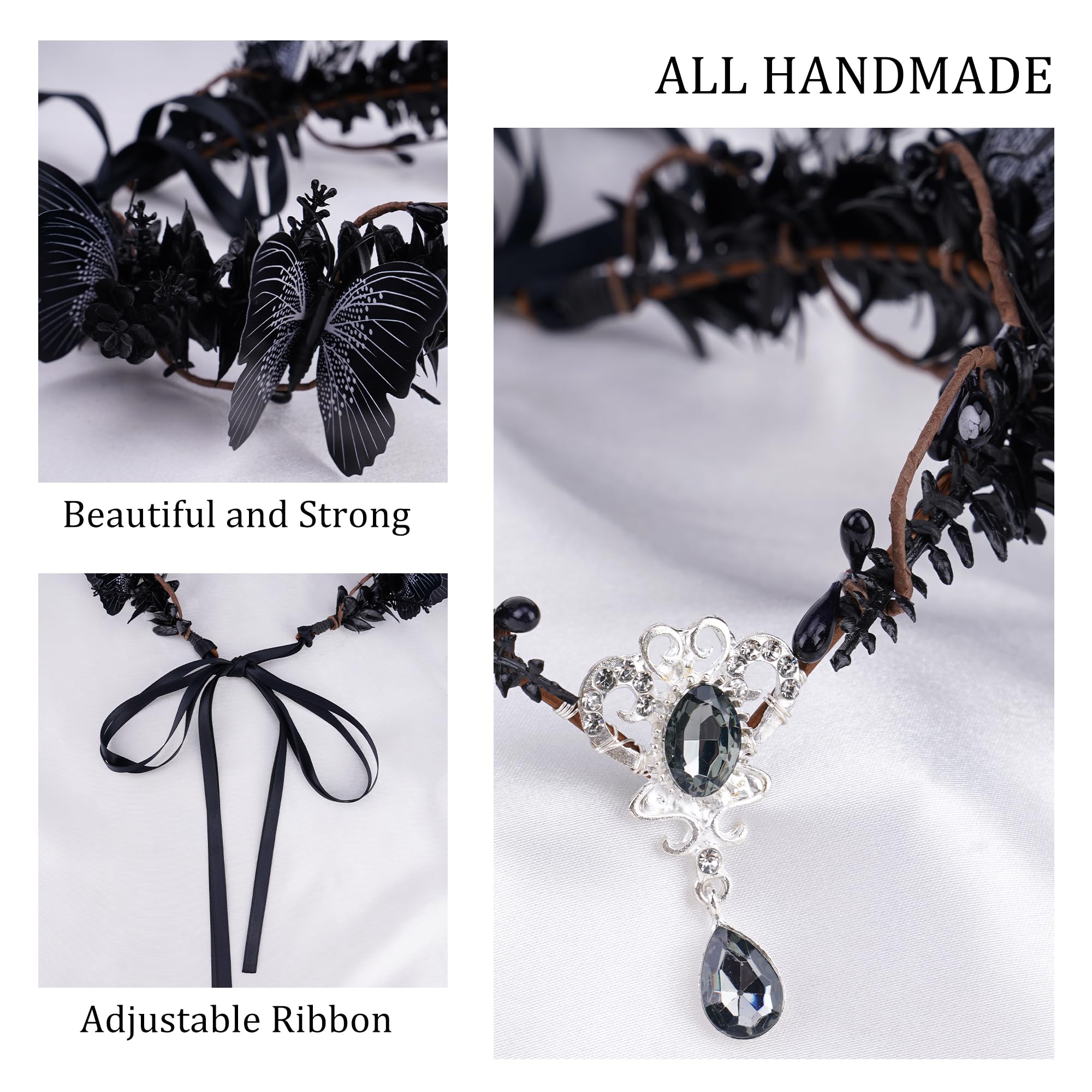MOSTORY Gothic - Set di orecchie da elfo traforate per costumi di carnevale, da donna, con farfalla nera, accessori rinascimentali, strega, cosplay