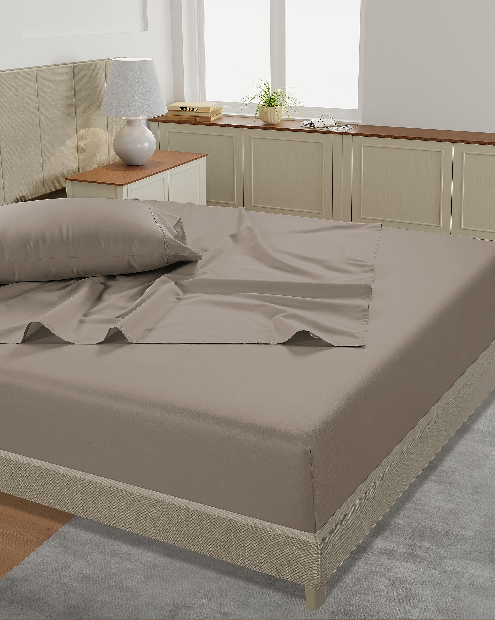 Lane Linen 100% Cotton Bed Sheets – 450 Thread Count Cooling Sheets Queen, Durable Daily Use Bedding, Value Comfort for Nightly Rest, Hotel Sateen Finish, Snug Fit 15" Deep Pocket Fitted Sheet – Taupe — view 4