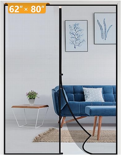 Miniatura 97 de Yotache - Puerta mosquitera magnética estrecha para puerta de 26 x 78 pulgadas, tamaño de malla de 28 x 79 pulgadas, malla de fibra de vidrio Negro