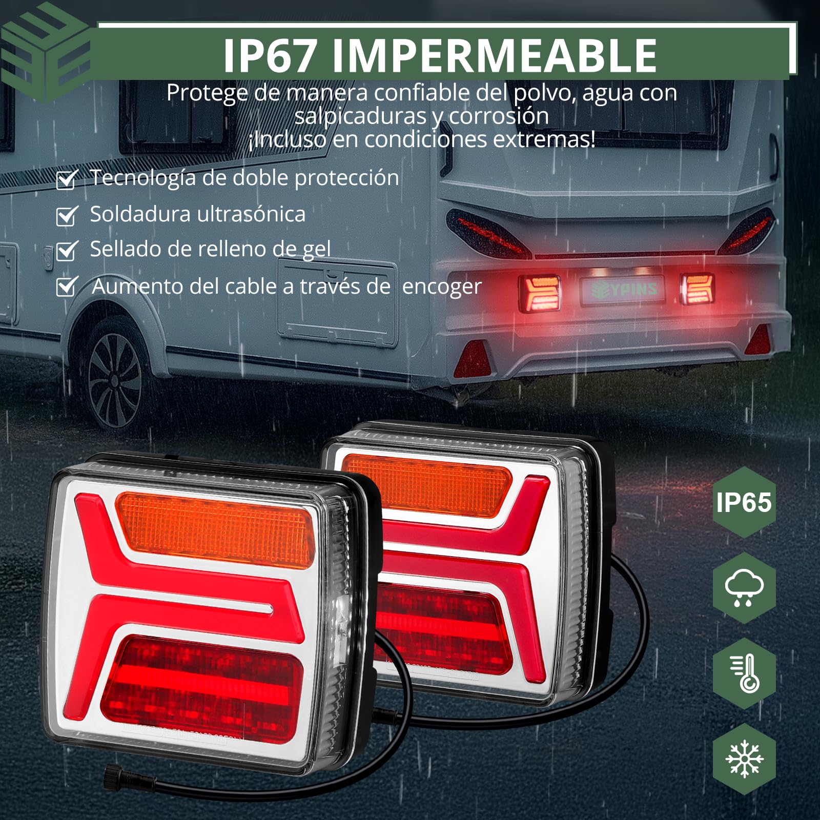 EYPINS 2X Luces Traseras para Remolque 35 LED y 7 Pines, 12V Pilotos Traseros IP67, Instalación fija con Cable 10m, Luz de Freno, Intermitente e Iluminación de Matrícula, Turismos,Camiones,Caravanas