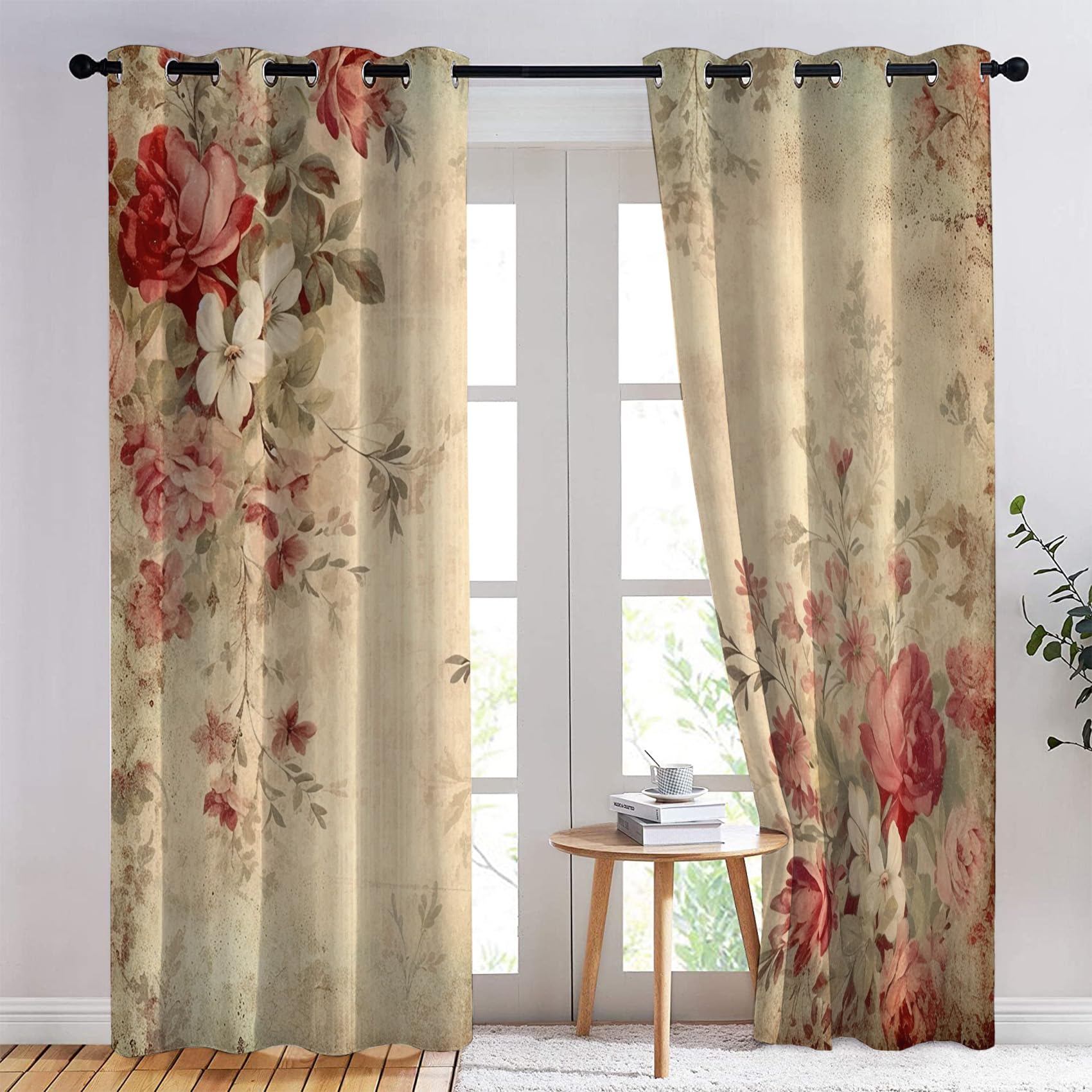 SZLYZM Flower Blackout Curtains for Bedroom living Room, Floral Vintage ...