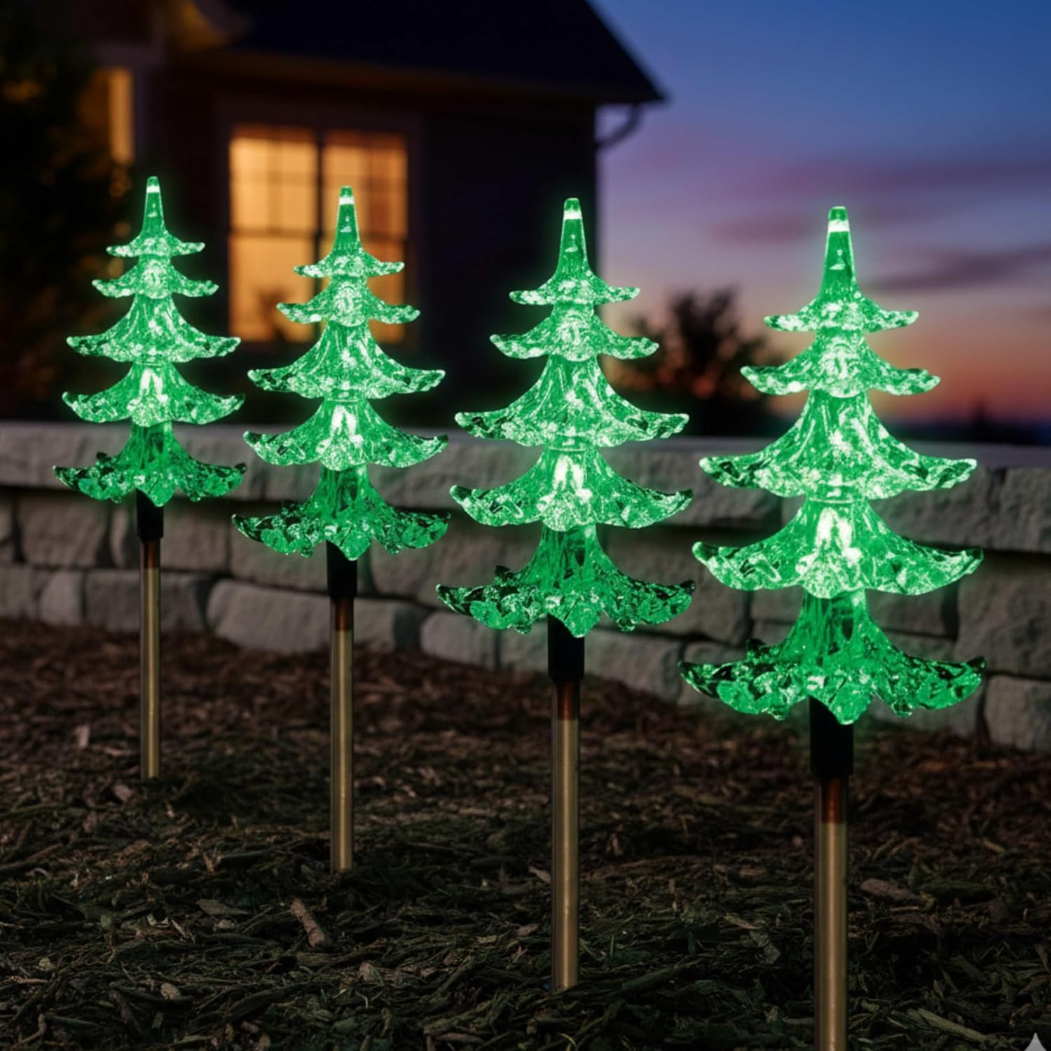 ADEPTNA 4 Piece LED Christmas Pathway Tree Lights with Timer Function Battery Powered Xmas Outdoor Patio Pathway Drive Way Christmas Decorations Outdoor