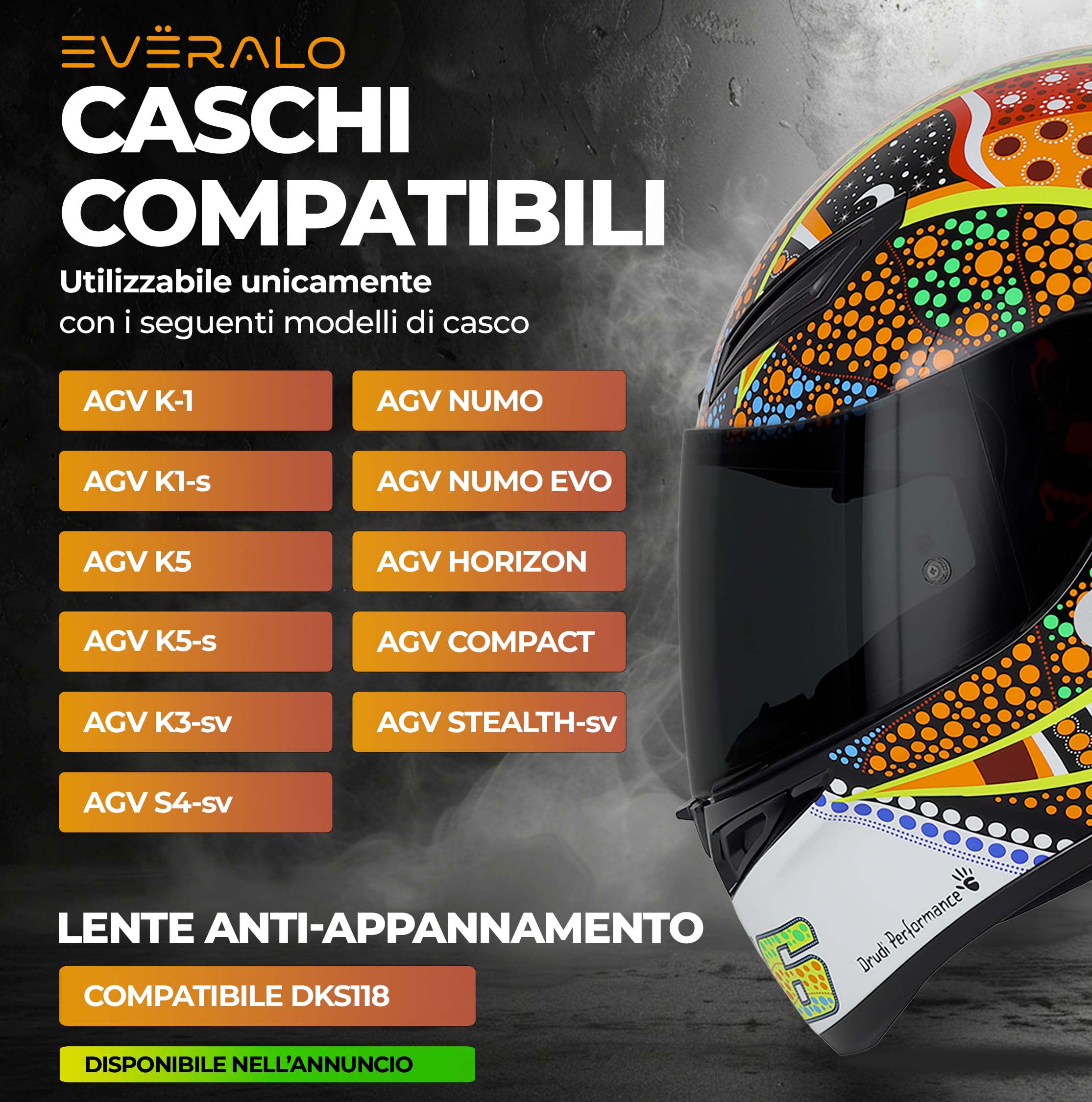Visiera Compatibile con Agv K1 - K1s - K3sv - K5 - K5s - S4sv - Horizon - Skyline - Strada - Stealth sv - Compact - GT-2 (Dark Fume')
