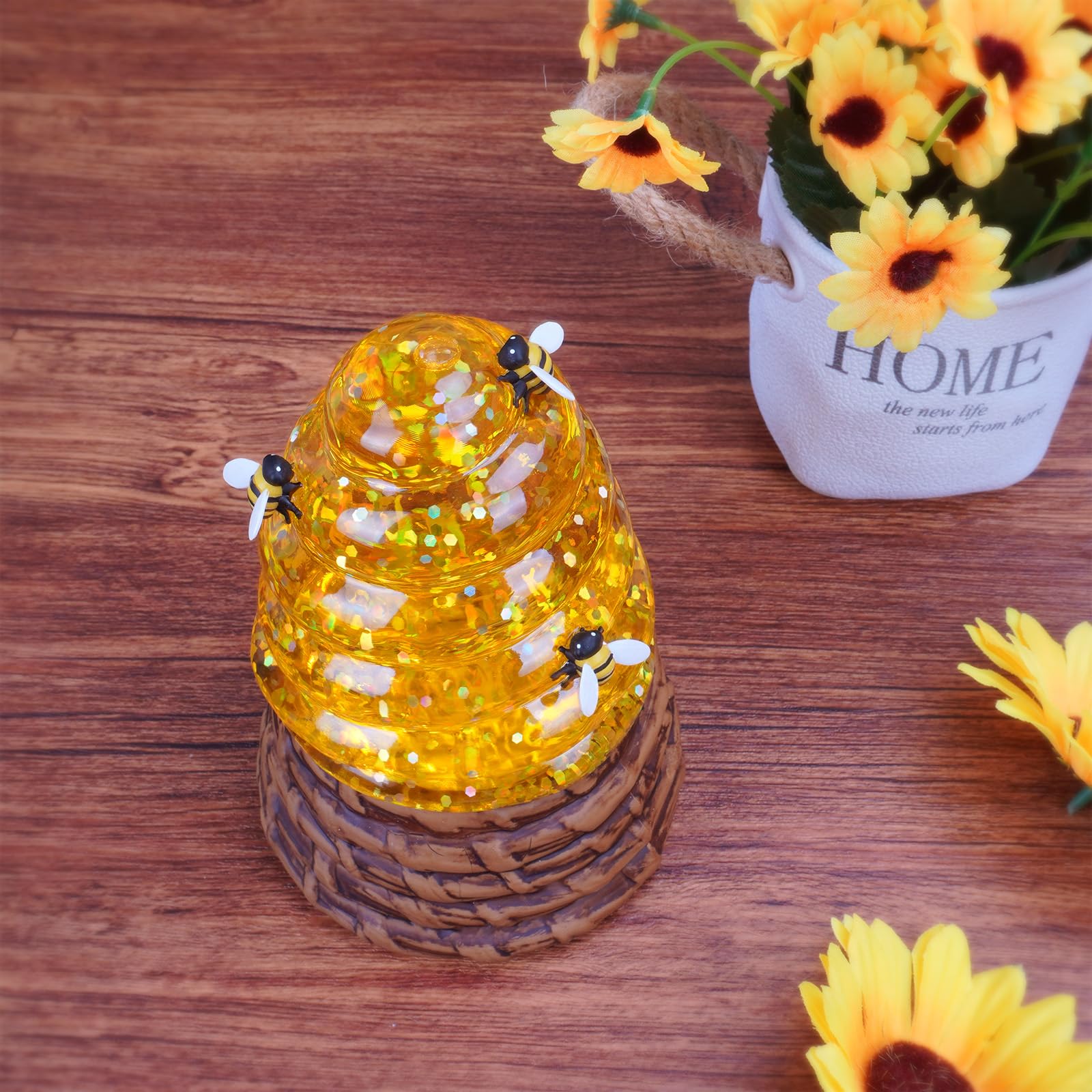 Boule à neige en miel avec minuterie de 6 h, boules à neige à paillettes tourbillonnantes pour printemps et été, fonctionne avec USB/piles, pour la journée mondiale des abeilles, le printemps, les