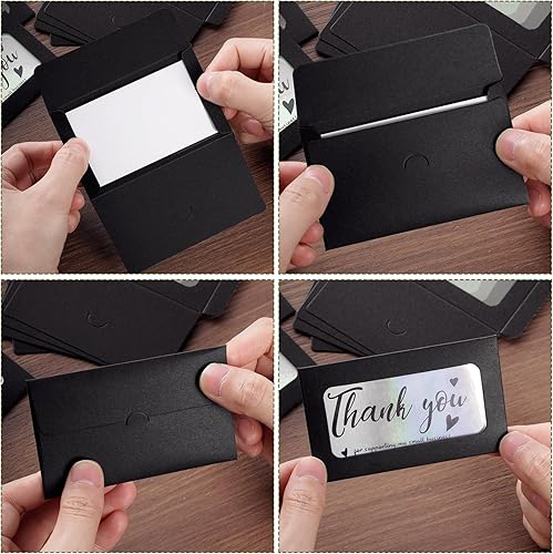 Miniatura 2 de 100 sobres negros para tarjetas de regalo, fundas para tarjetas de regalo, mini sobres pequeños con ventanas para tarjetas de regalo de negocios,