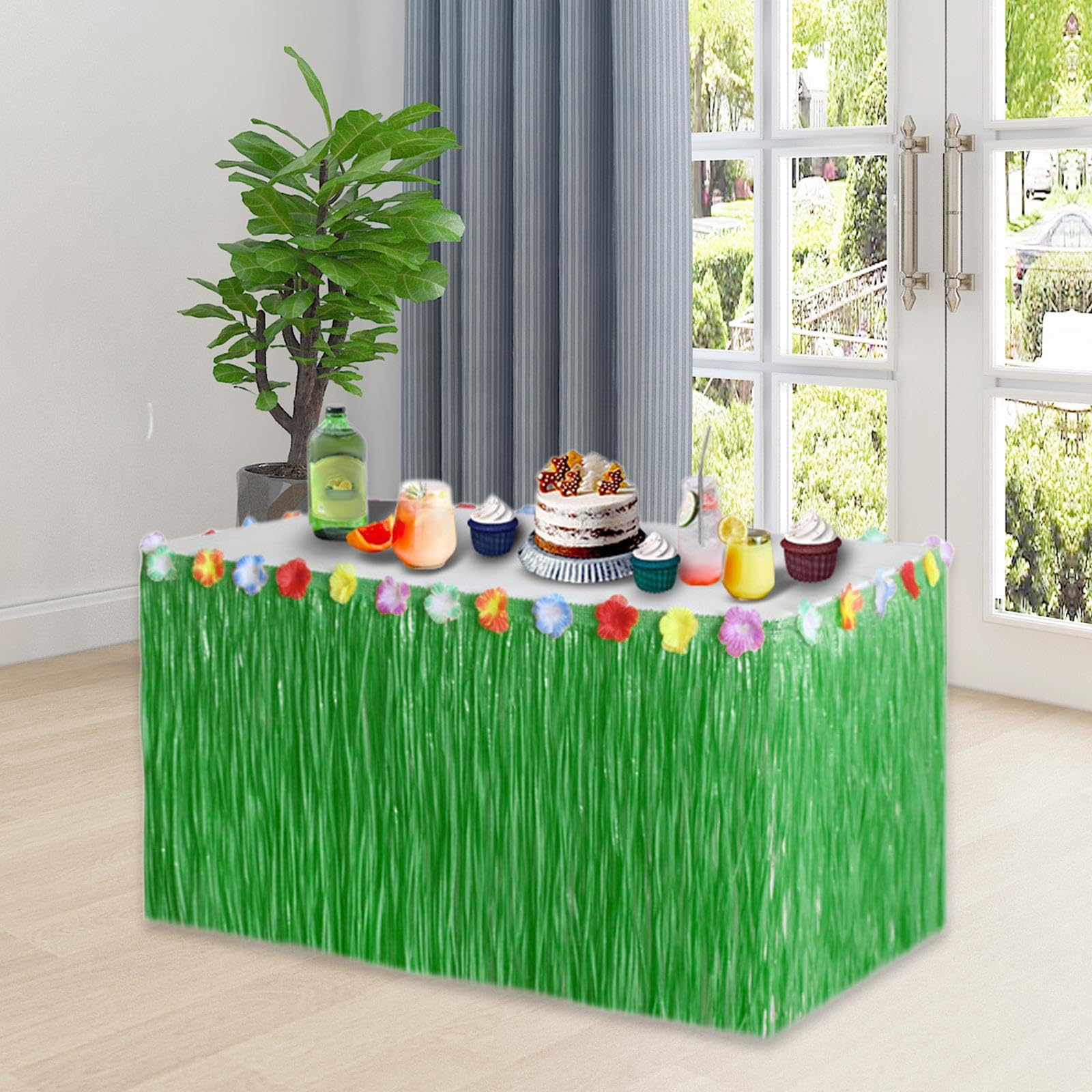 TOOYFUL Grass Table Skirt Outdoor Summer Durable Farm Portable Lightweight Fashion Hawaii for Garden Ceremony Baby Shower Birthday Party Ornament, Green S