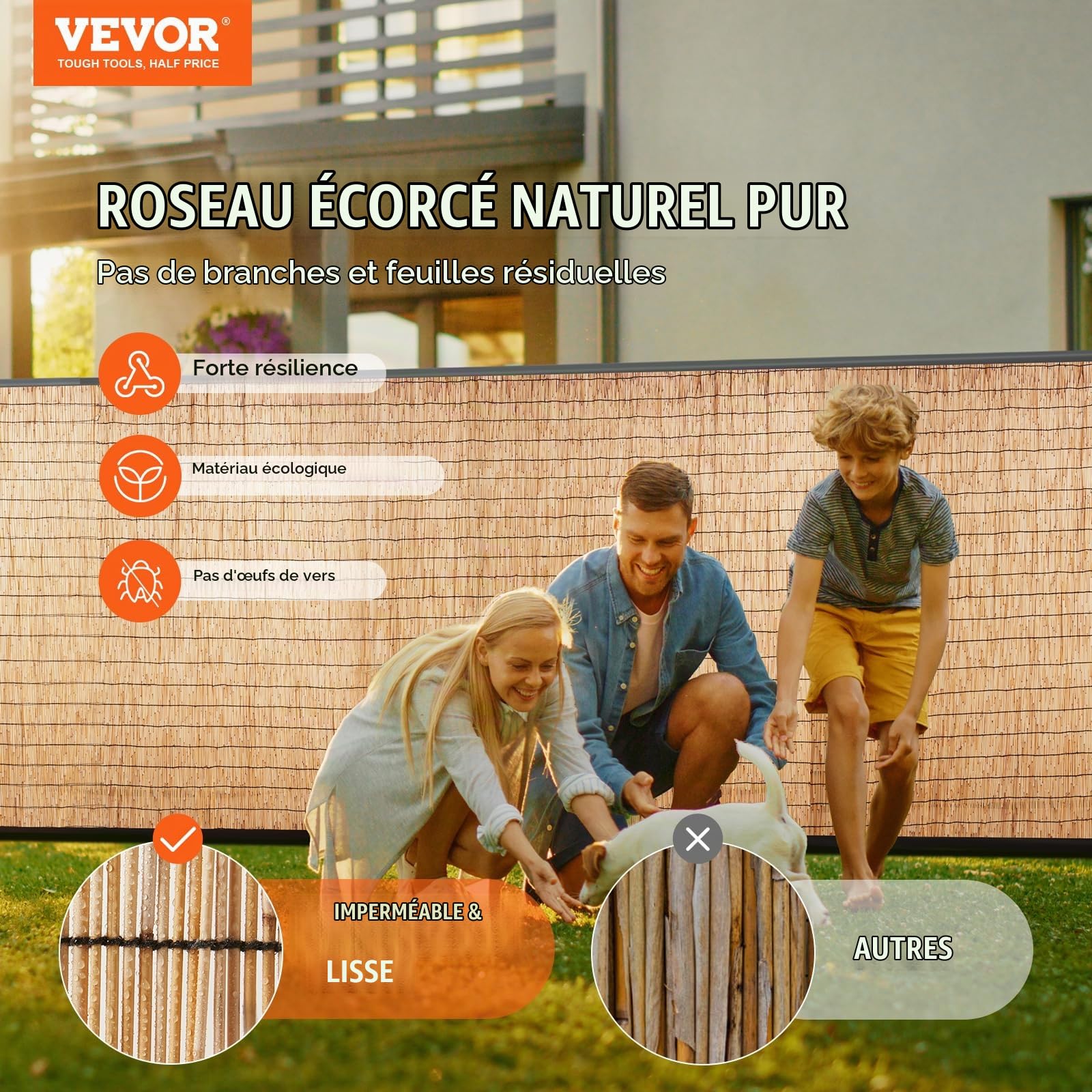 VEVOR Clôture en Roseau Naturel, 3 x 1 m, canisse en Roseau, Brise-Vue d'intimité de Balcon, écran de confidentialité décorative pour terrasse extérieure, séparation de Jardin, aménagement paysager