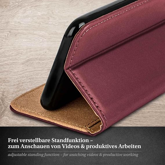 moex Mobile Phone Case for Samsung Galaxy S4 Case with Card Slot Stand Function Premium PU Leather Protective Flip Case with Screen Protector – Wine Red