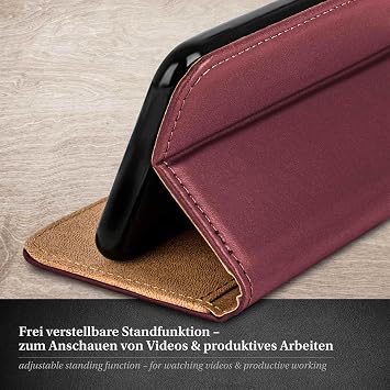 moex Mobile Phone Case for Samsung Galaxy S4 Case with Card Slot Stand Function Premium PU Leather Protective Flip Case with Screen Protector – Wine Red