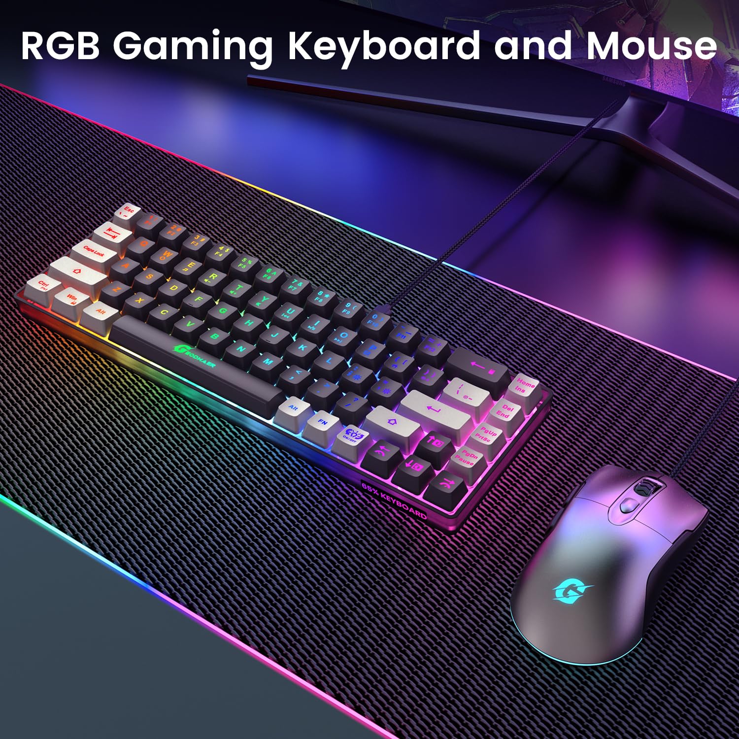 65% Gaming Keyboard and Mouse Combo, RGB Backlit Keyboard + 7200 DPI Gaming Mouse, Ultra-Compact Anti-Ghosting Wired Keyboard and Mouse for PC Laptop Gamer