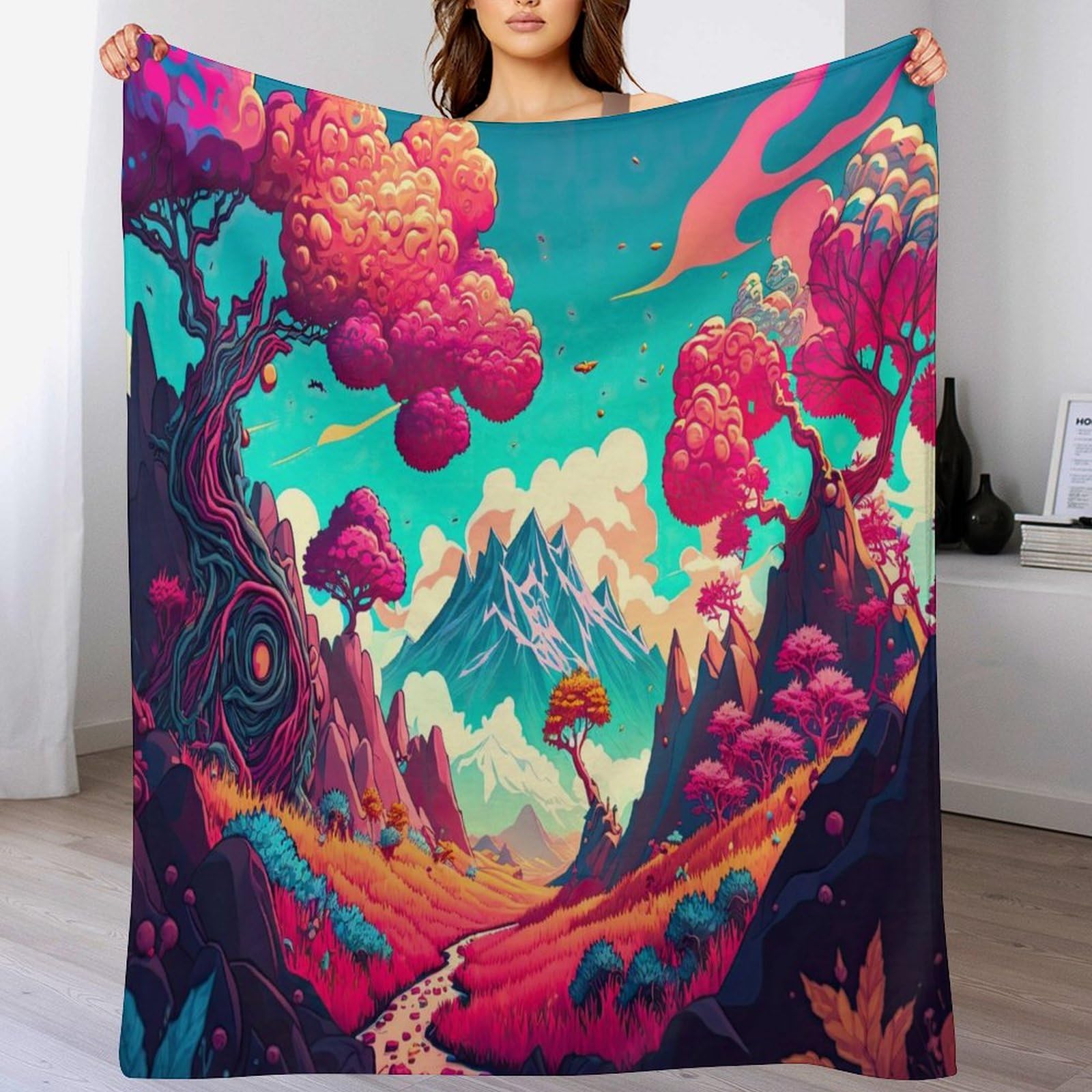 Couverture flannel psychédélique lit 2 places douce chaude pour toutes saisons 180x200cm