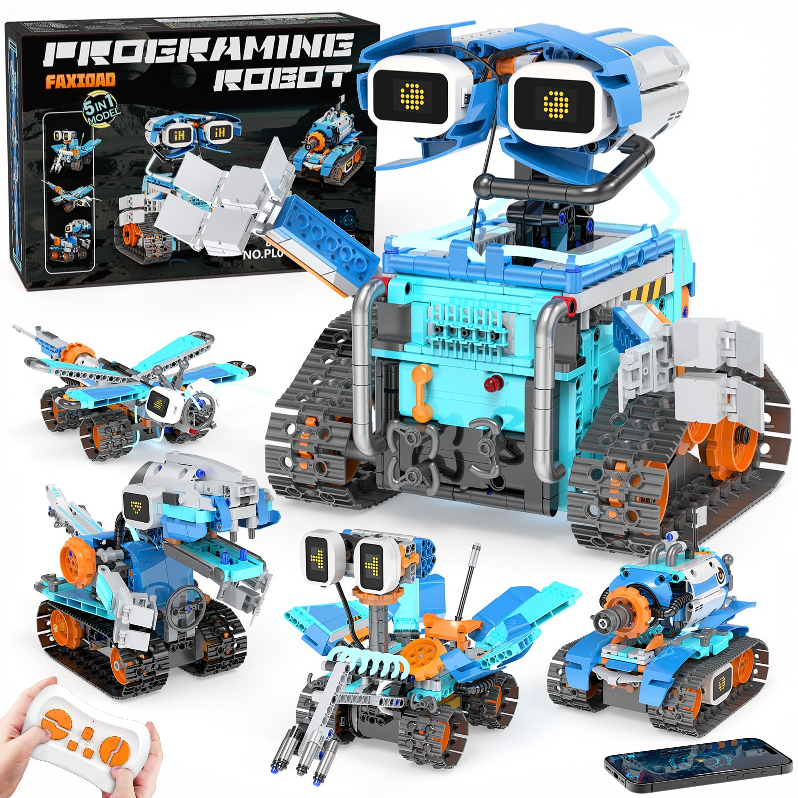 5in1 STEM Robot Building Kits for Kids, App & Remote Control STEM Tank Dinosaur Robot Building Toy, 886Pcs DIY STEM Building Sets Erector Set for Boy Girl 6 7 8 9 10 11 12 13+ Birthday