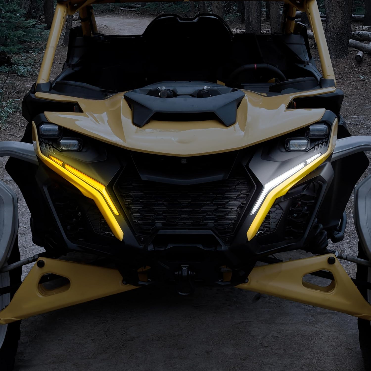 SAUTVS LED Turn Signal Fang Lights for Can-Am Maverick R, Front DRL Auxiliary Accent Lamps with Yellow Flashing Lights for Can Am Maverick R MAX X RS 2024+ Models Accessories