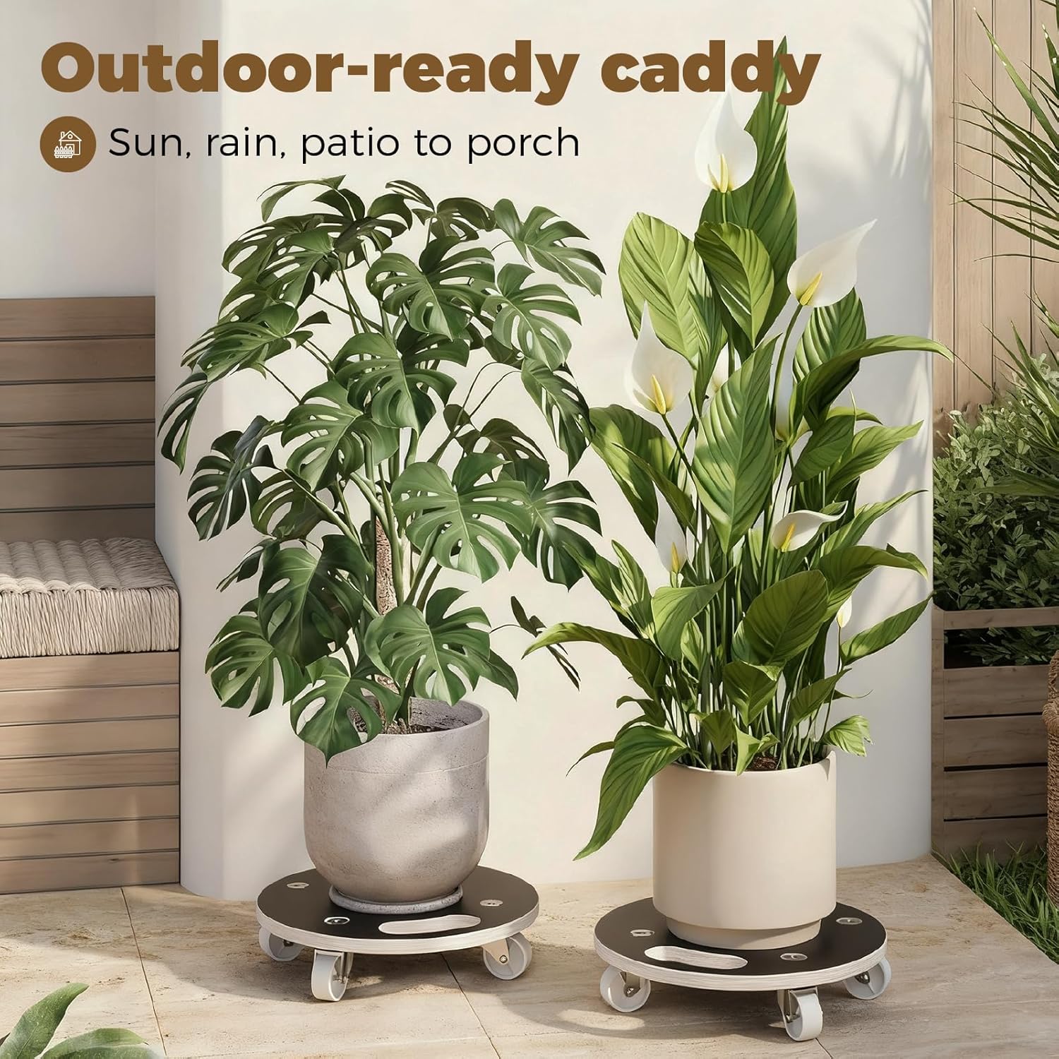 Bamworld Plant Caddy with Wheels 15 Inch Heavy Duty Rolling Plant Stand for Large Potted Plants 550 lbs Capacity Plant Dolly with Wheels Plant Rollers Base for Indoor Outdoor Large Planter Flower Pot