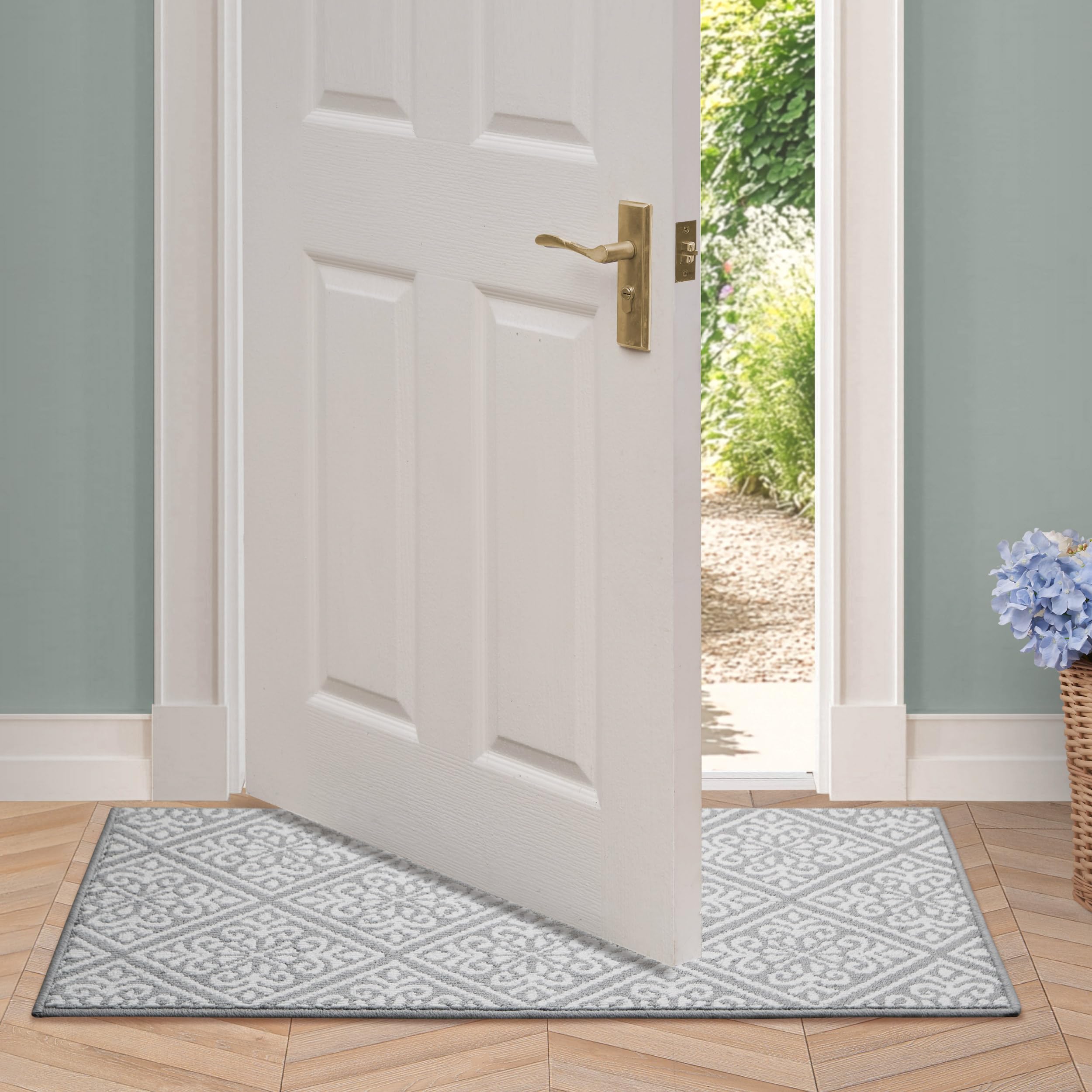 Laura Ashley All Loop Tufted 26" x 45" Washable Skid-Resistant Accent Rug - Light Grey/Ivory Austell Two-Tone