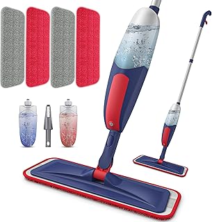 Microfiber Spray Mops for Floor Cleaning - BPAWA Wood Floor Mop with Spray Flat Dust Mop for Hardwood Laminate Tile Ceramic Kitchen Floors, Dry Wet Mop with 2X 550ML Bottles 4X Reusable Washable Pads
