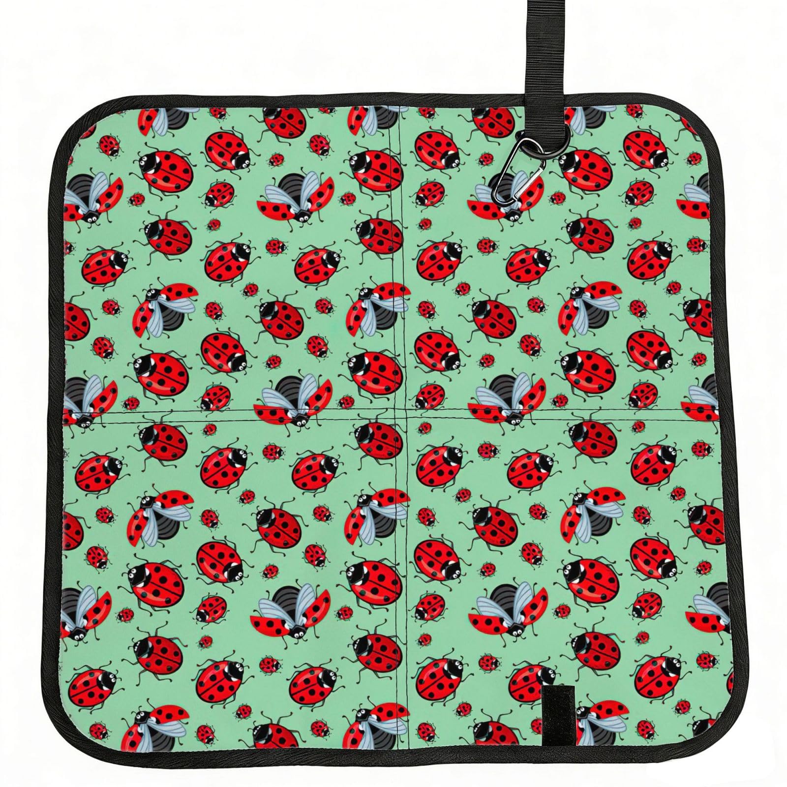 SDEGTHO Red Ladybugs On A Blue Background Printed Foldable Seat Pad with Closure, Lightweight Cushion for Airplane Travel Camping