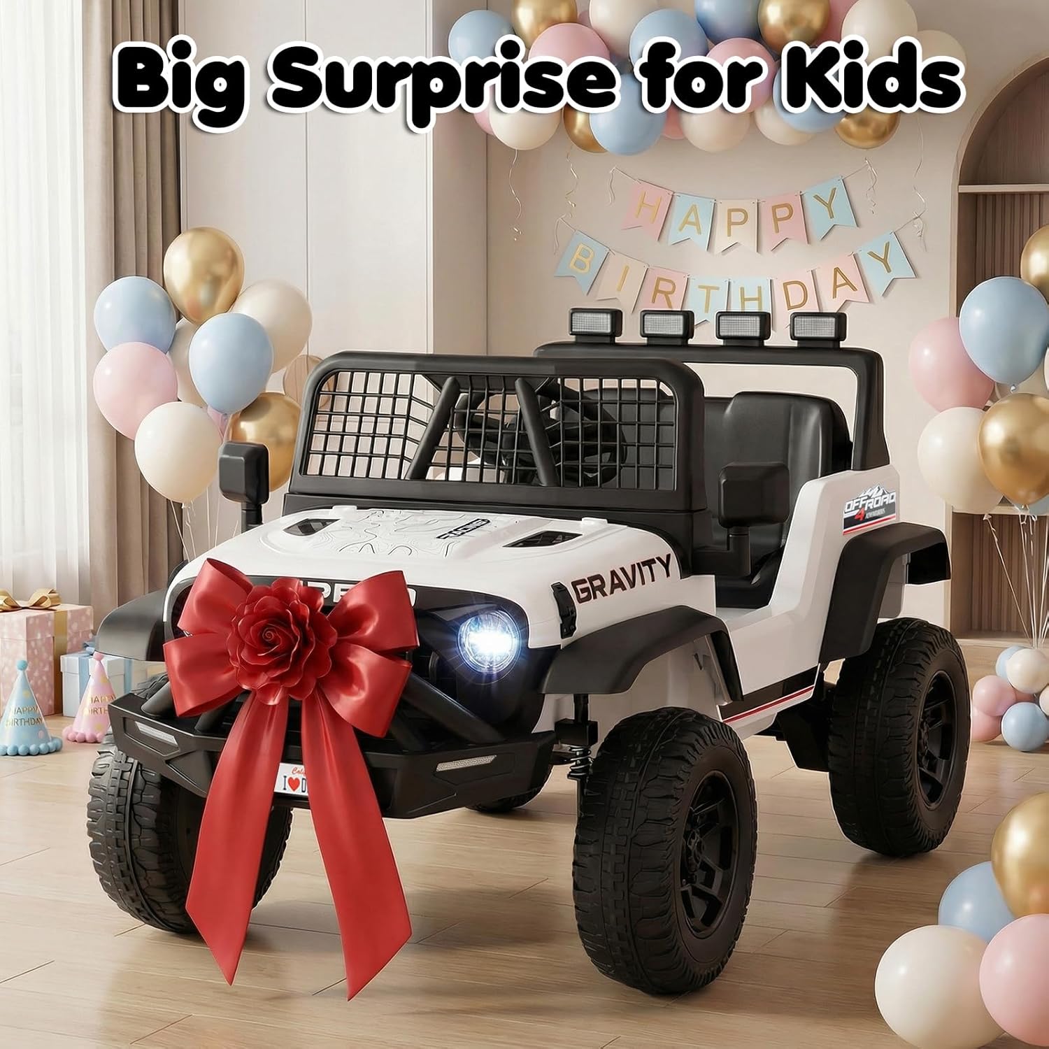Costzon Ride on Truck, 24V Ride on Toys for Kids, Electric Vehicle with Parent Remote Control, Music, Horn, LED Headlights & Spring Suspension, Kids Car for Boys & Girls Aged 3+ (24V,White)
