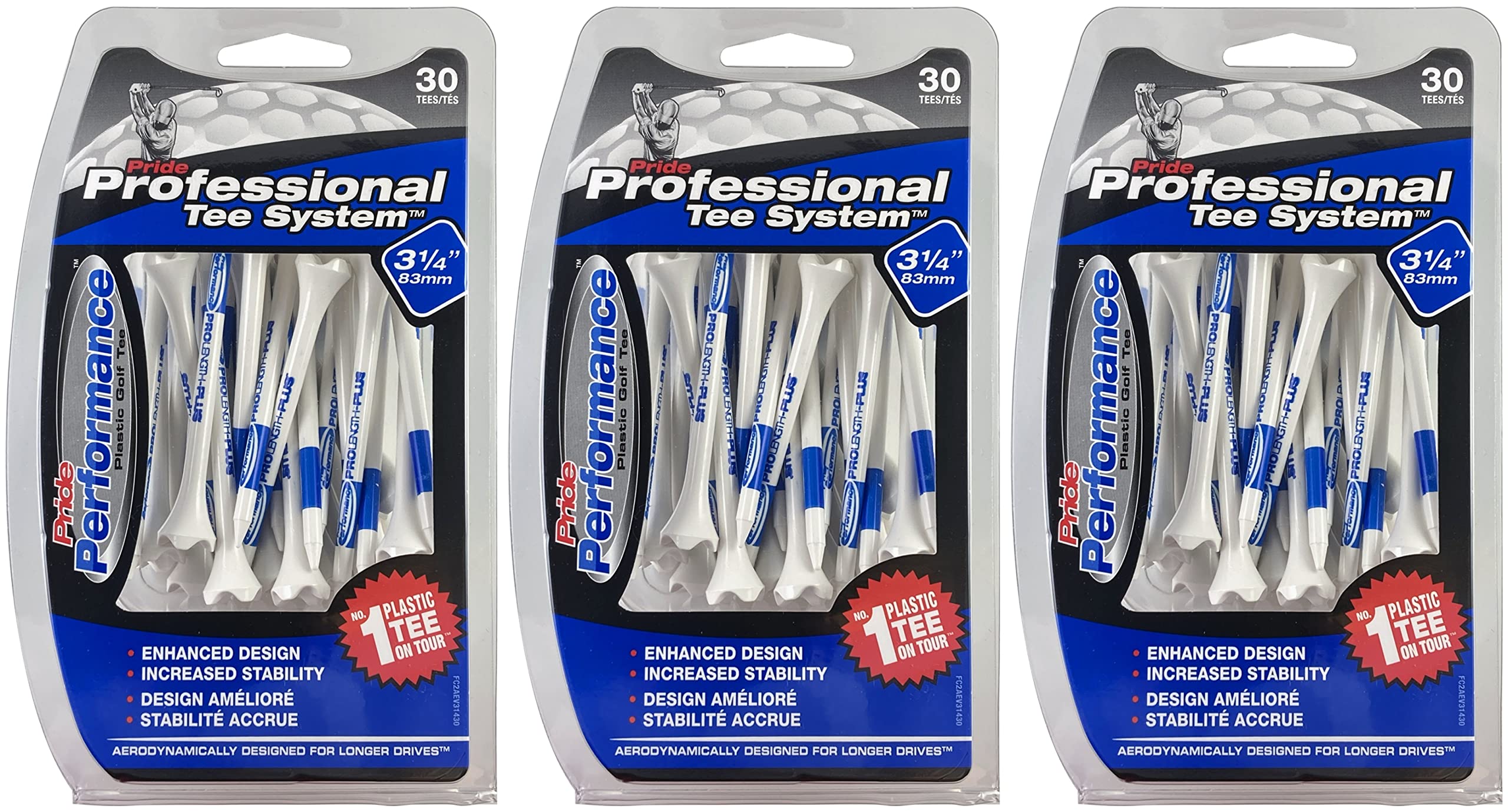 Pride Professional System Evolution Performance 30 Golf Tees, 3 1/4" (3-Pack)