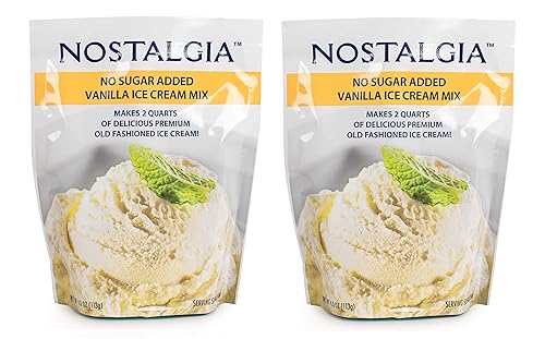 Nostalgia No Azúcar Añadido Helado Crema Mezcla Juego de 2 Vainilla Flawor, cada bolsillo de 4 oz hace 2 cuartos de deliciosa crema de hielo de