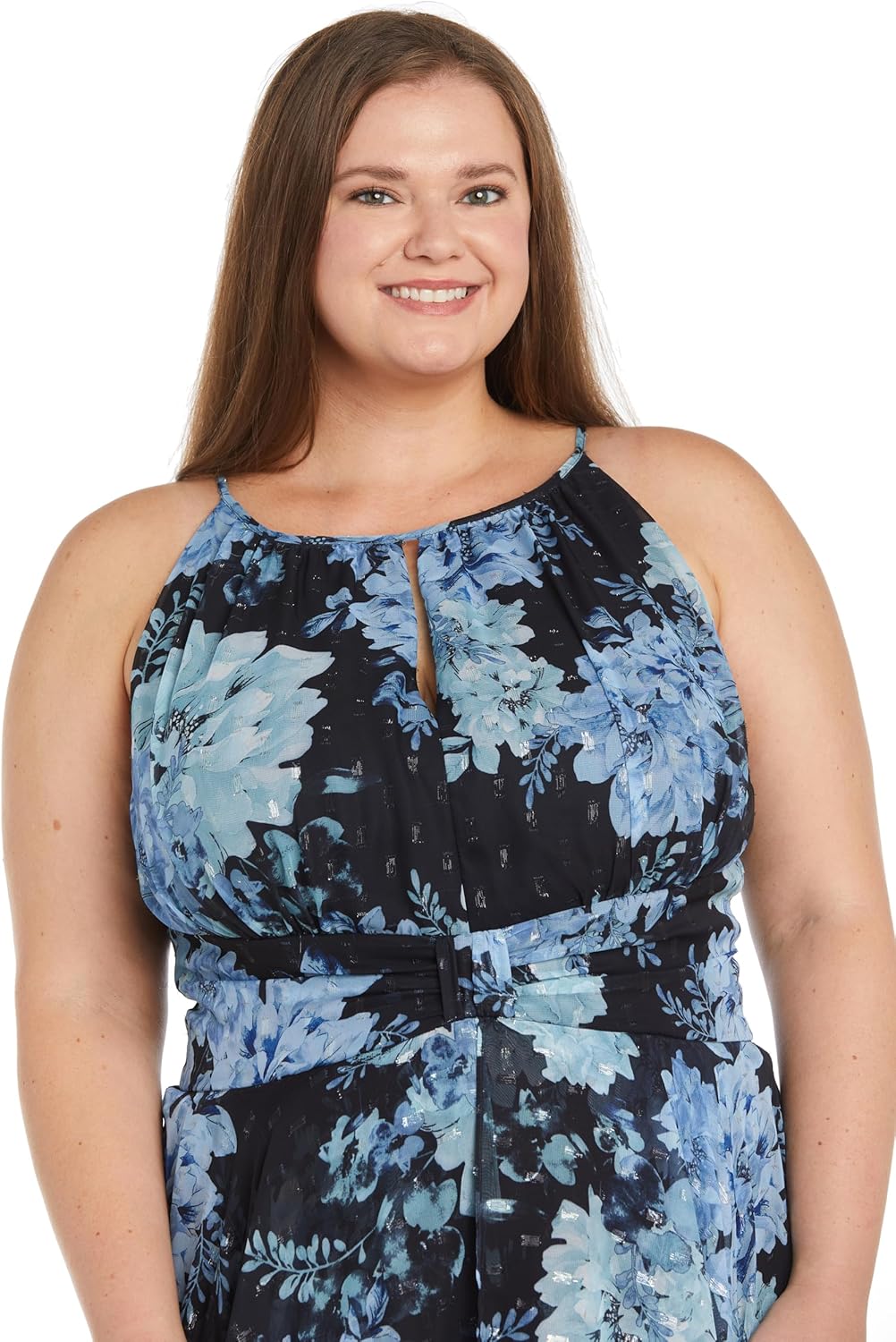 Halter Floral Printed Chiffon Maxi Dress W/Keyhole Detail - Image 5