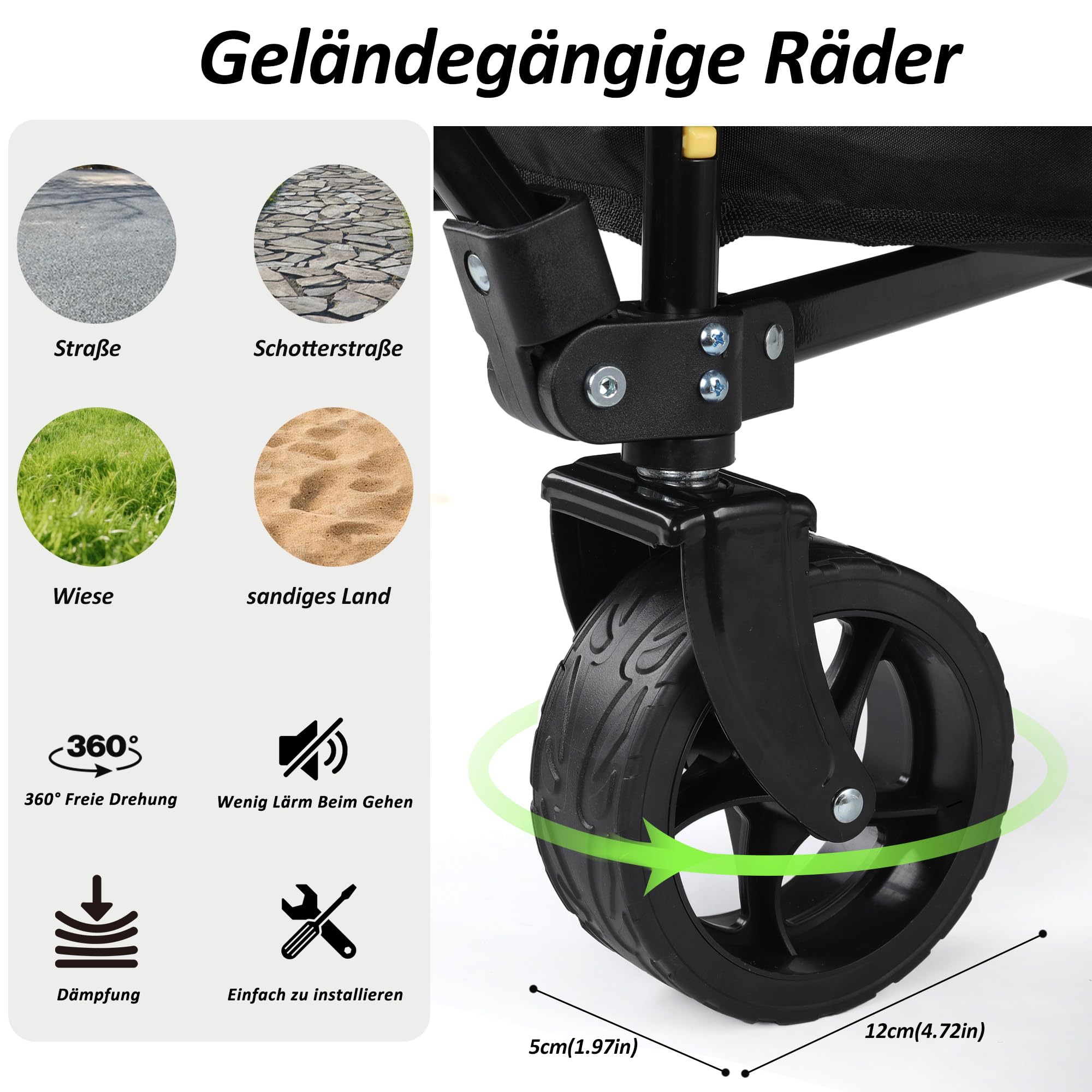 CALIYO Bollerwagen Faltbar 100L 100KG belastbar, Faltbarer Bollerwagen mit verstellbarem Griff, Handwagen Luftreifen für alle Gelände Camping Einkaufen Faltbollerwagen Schwarz
