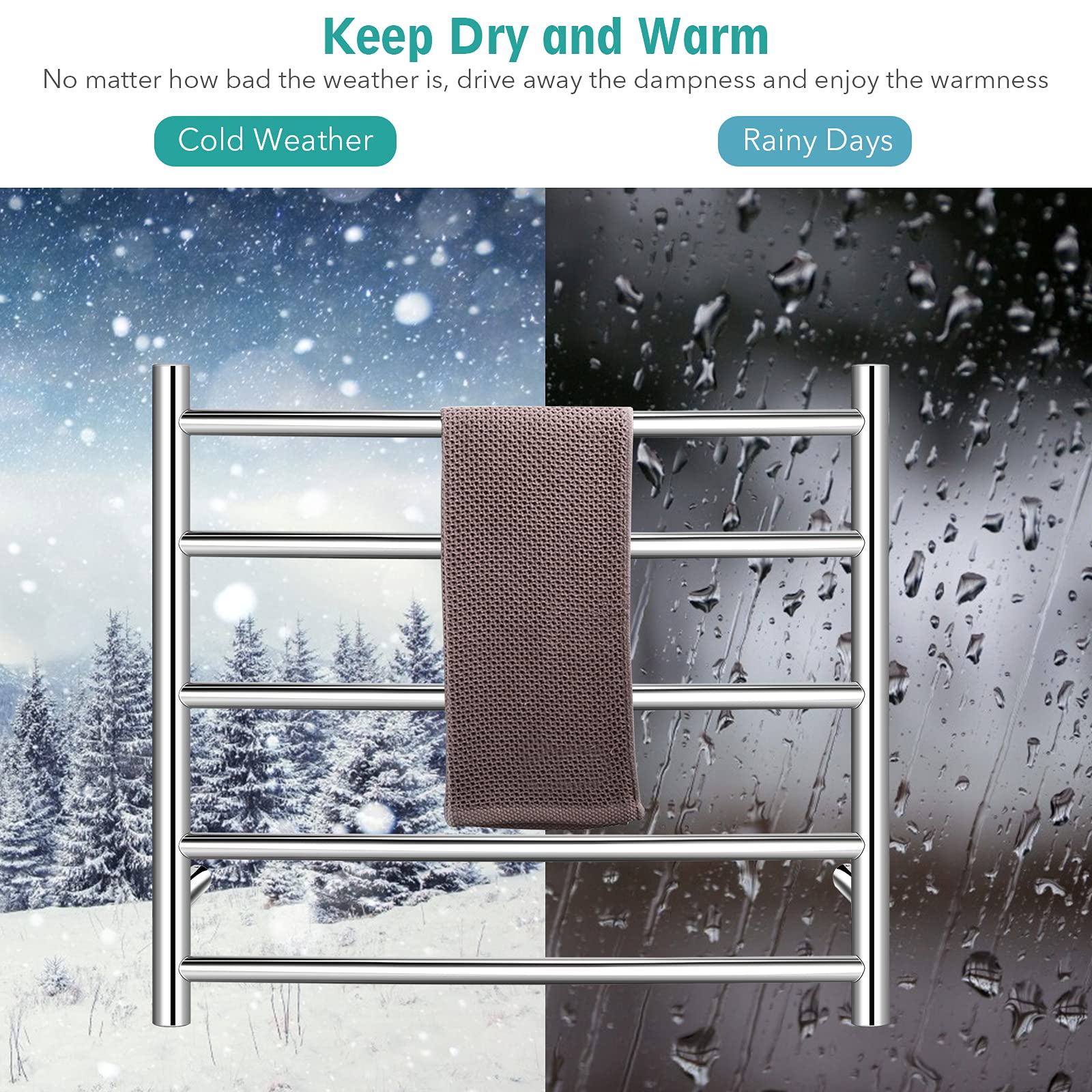 Tangkula Towel Warmer, Wall Mounted Curved Towel Drying Rack, Electric  Heated 5 Bars Towel Warmer Rack, Polished 304 Stainless Steel Plug-in  Heated Towel Rack for Bathroom, 24.5”L x 6”W x 22”H :