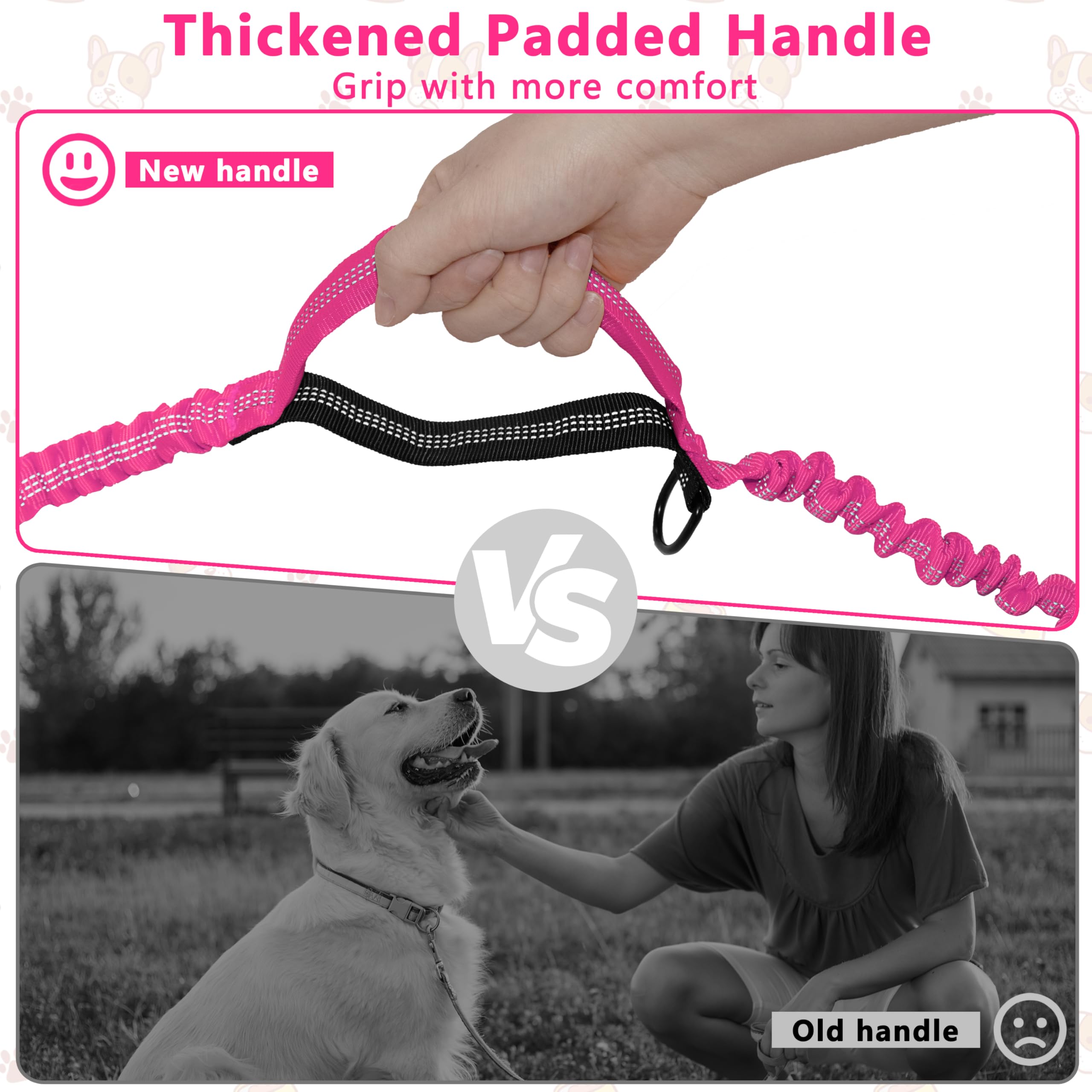 Freihändige Hundeleine mit Reißverschlusstasche, Lauf-Taillenleine für Spaziergänge mit dem Hund, verstellbarer Hüftgurt für große Hunde, reflektierendes Bungee-Design mit zwei Griffen zum
