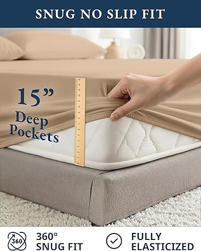 Miniatura 7 de LANE LINEN - Juego de sábanas de fibras extralargas 100 % de algodón orgánico percal juego de sábanas para cama tamaño King que se adapta a