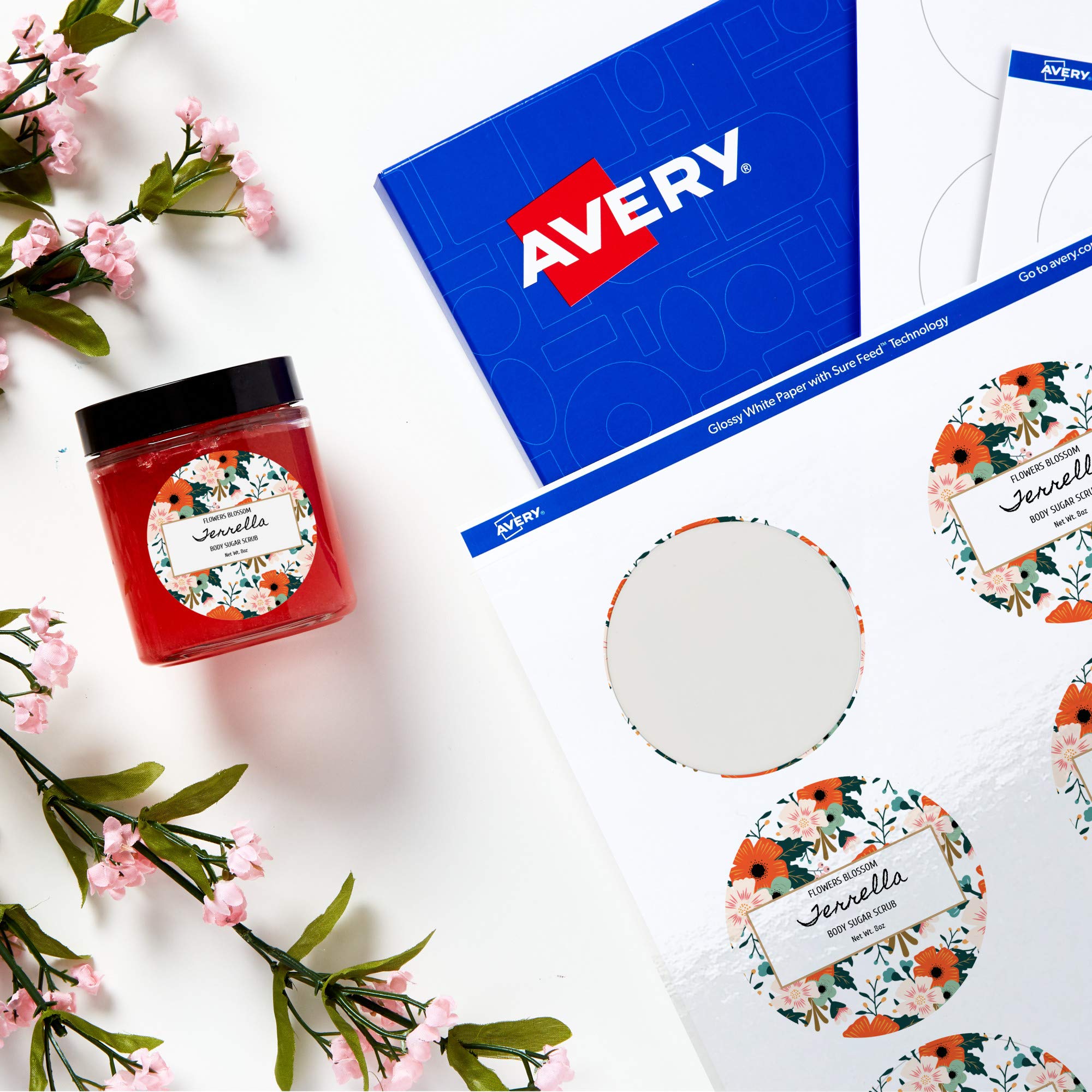 AveryRound Labels with Sure Feed, 3" Diameter, 150 Glossy White Labels (36501)