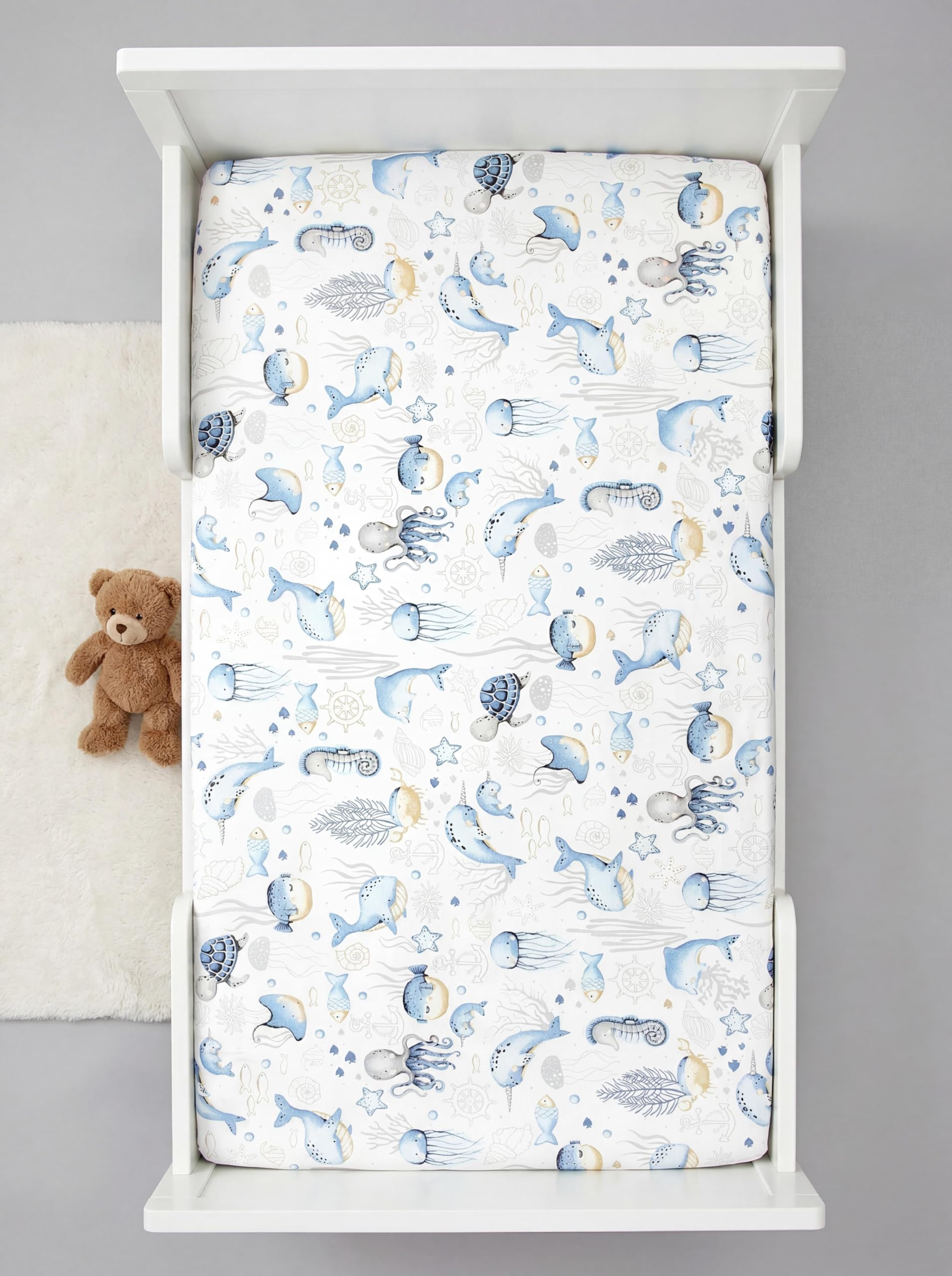 TupTam Lenzuolo per Bambini Bambino Confezione da 2, Animali marini/Blu, 90 x 200 cm