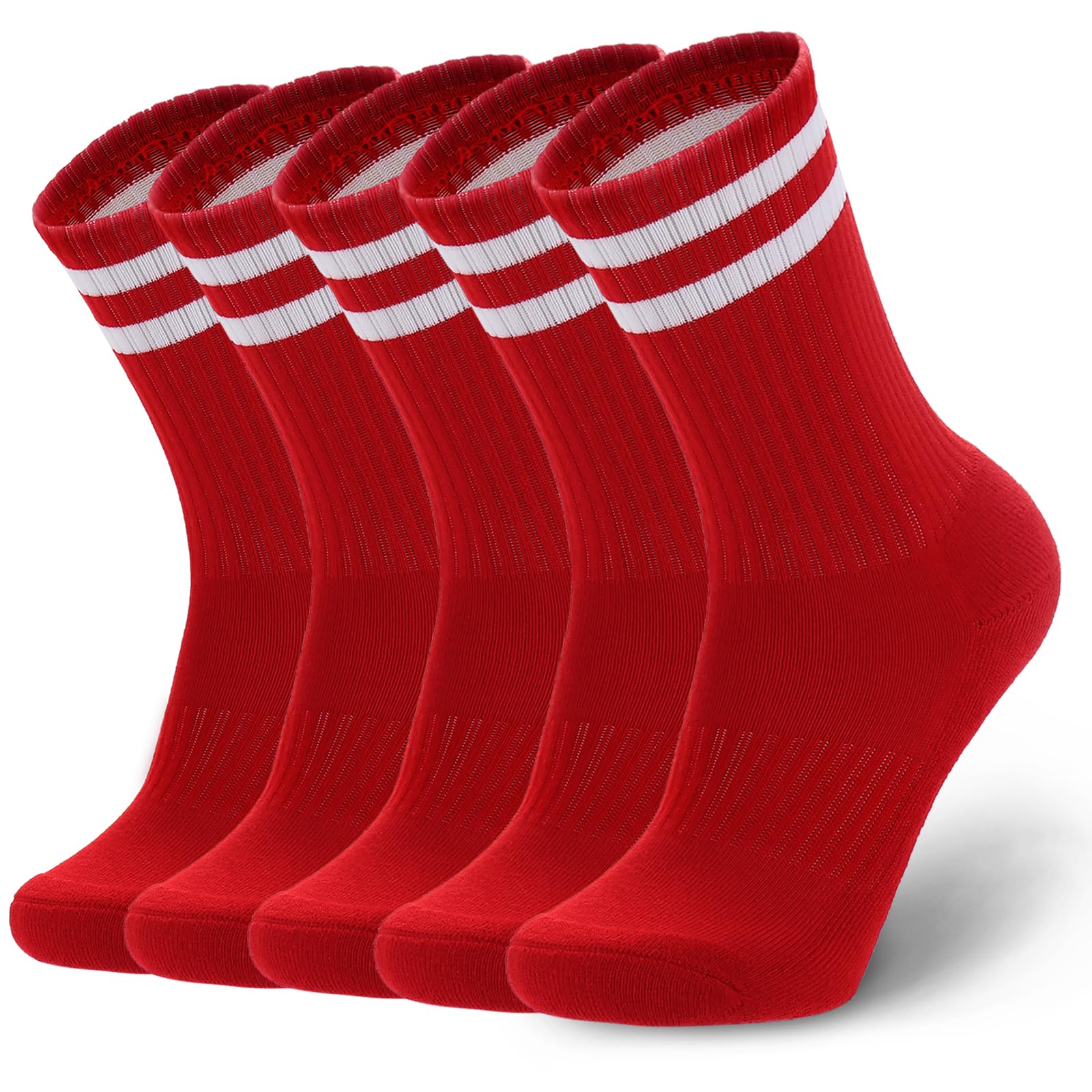 Ultrafun 5 Pairs Striped Crew Socks Cotton Cushioned Athletic Sports Running Socks for Men Women Teens