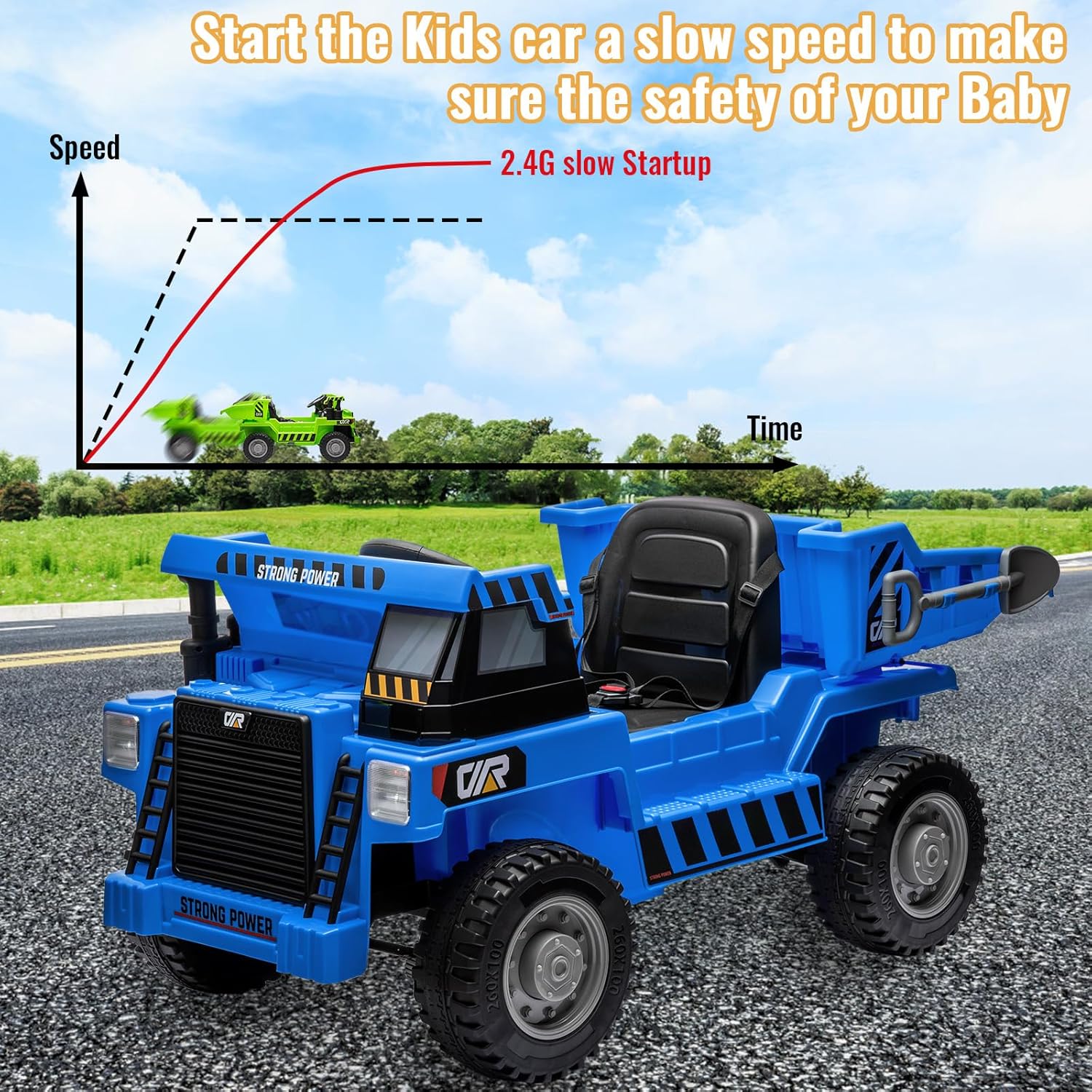 12V Ride on Dump Truck with Remote Control, Electric Toy Car, 4-Wheeler Construction Vehicles with Dumping Bed & Music