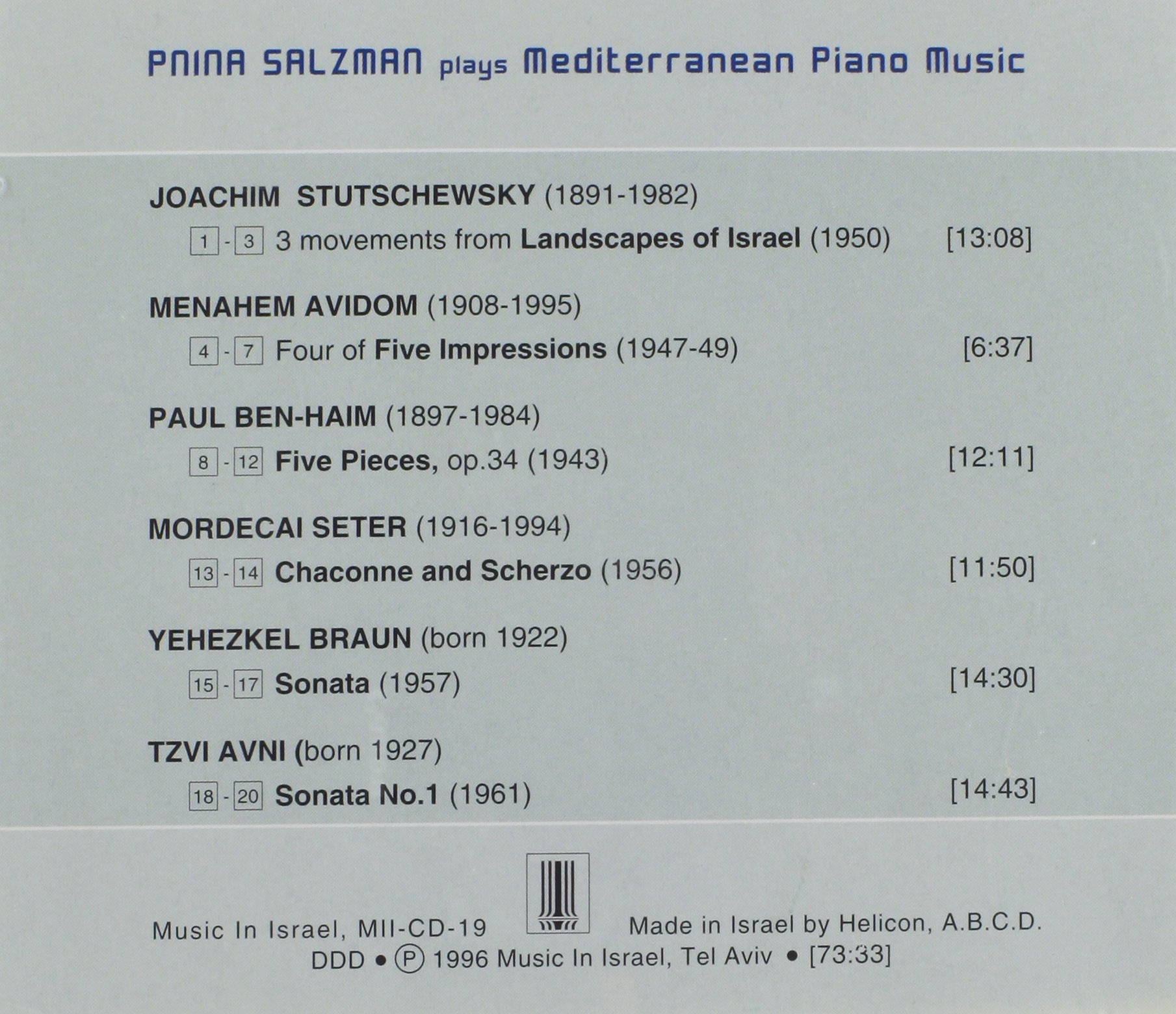 Pnina Salzman Plays Mediterranean Piano Music